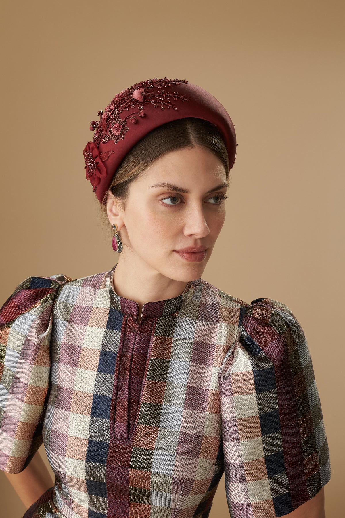 Burgundy Lock & Co. and the Royal School of Needlework embroidered headband