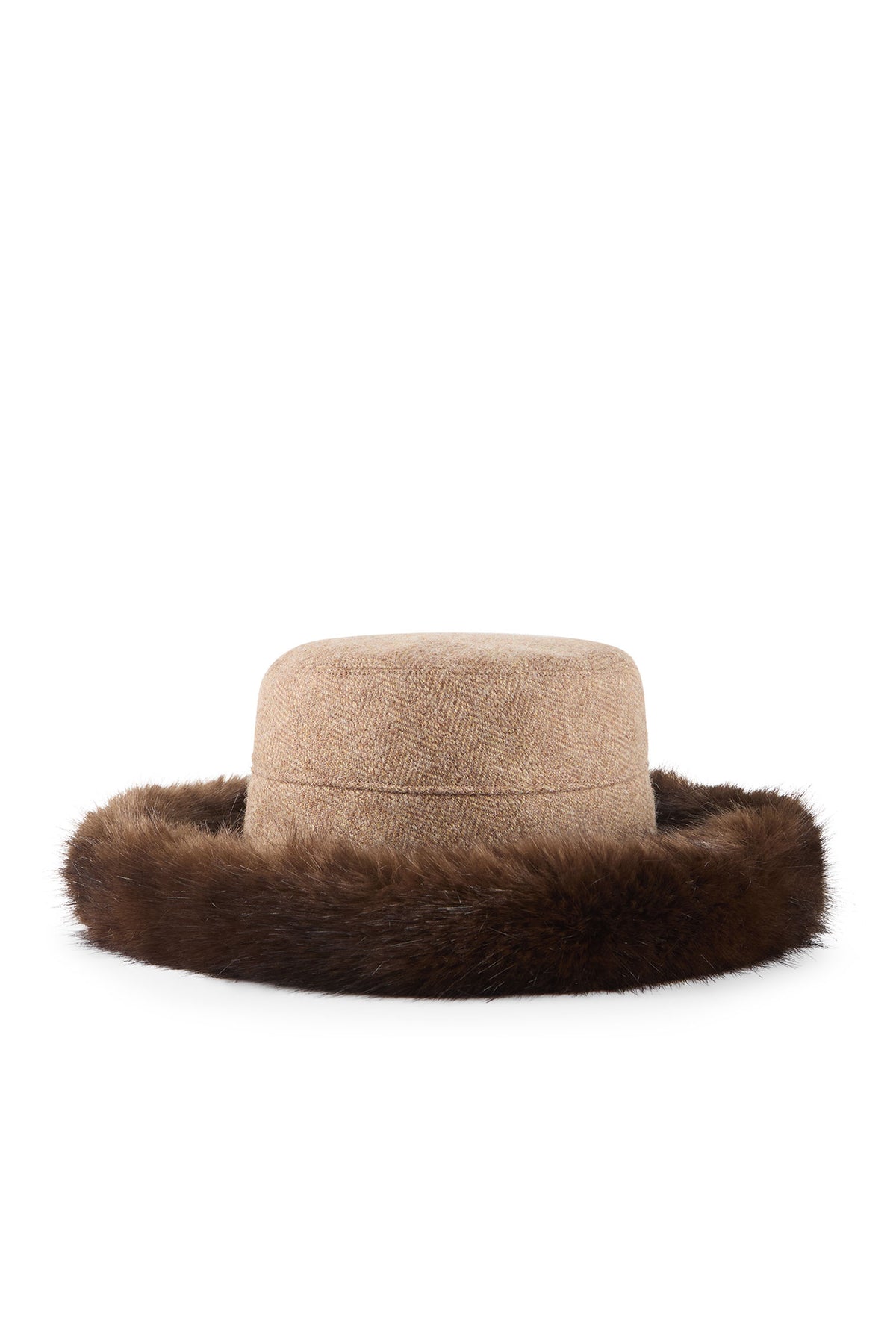 WOMEN'S ESTATE BEIGE TWEED WINTER HAT WITH BROWN FAUX FUR BRIM