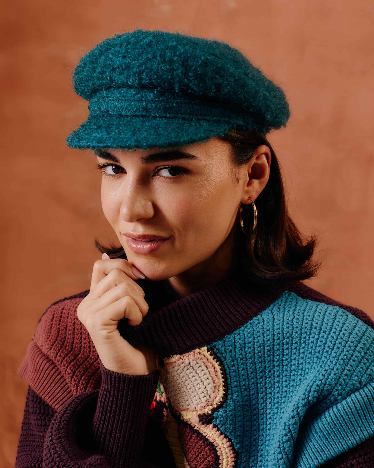 WOMEN'S GREEN MOHAIR WOOL BOUCLE CAP