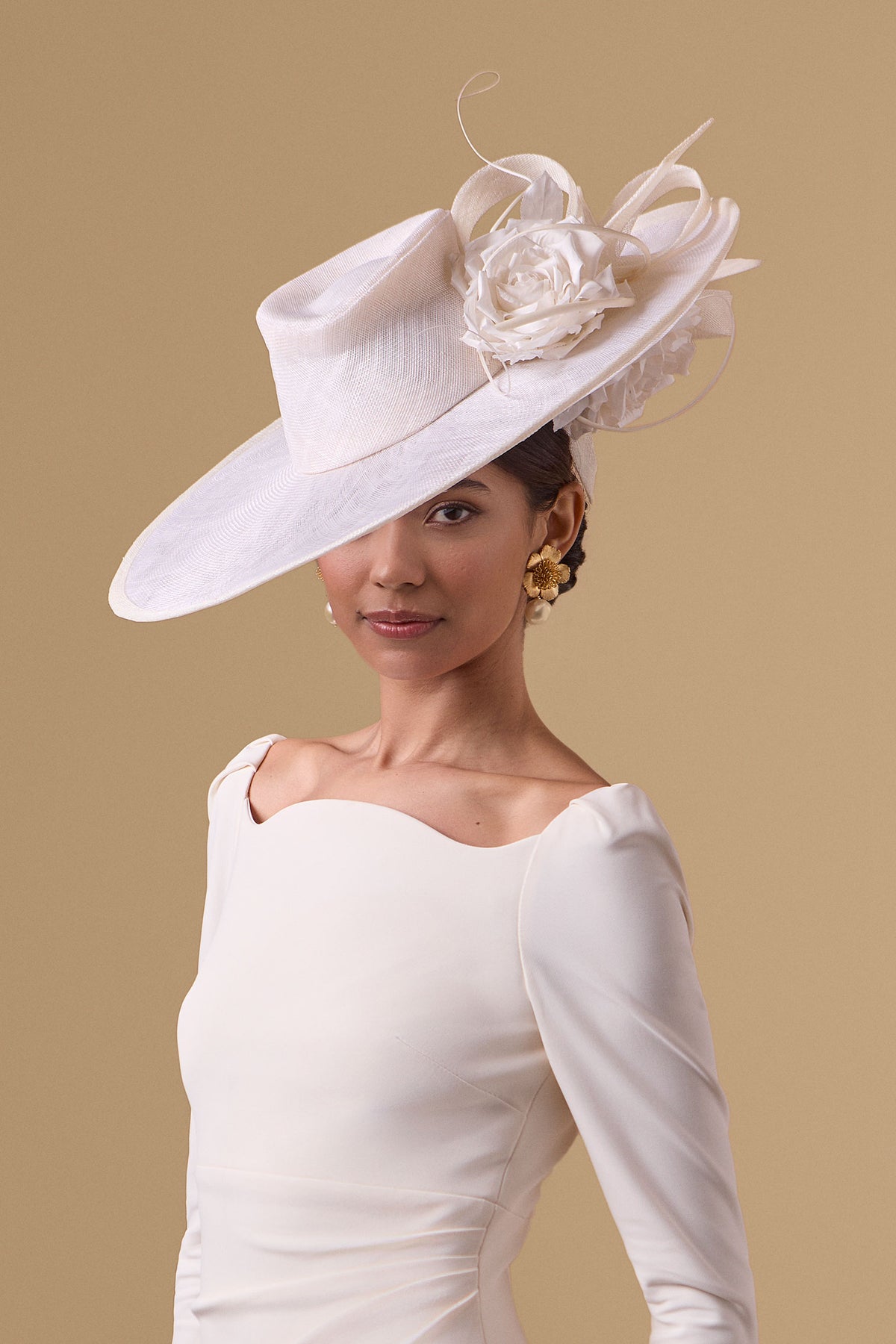Ivory wide brim sinamay fedora hat with silk dupion roses - Lock & Co. Hatters London UK