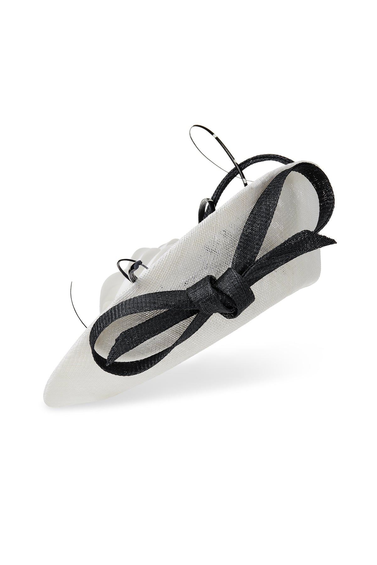 WOMEN'S IVORY WHITE & BLACK SINAMAY SAUCER HAT WITH POLKA DOT TWIRLING AND WHITE SILK CAMELLIA DETAILING - Lock & Co. Hatters London UK