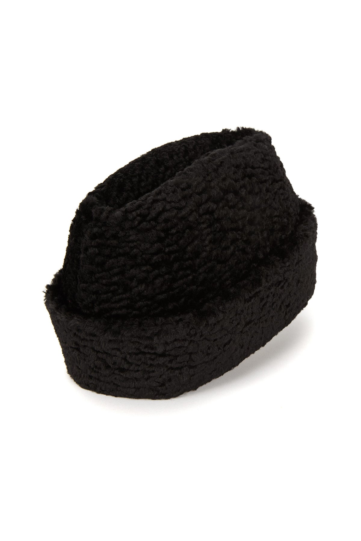 BLACK FAUX FUR KARAKUL HAT WITH INTERNAL EAR FLAPS