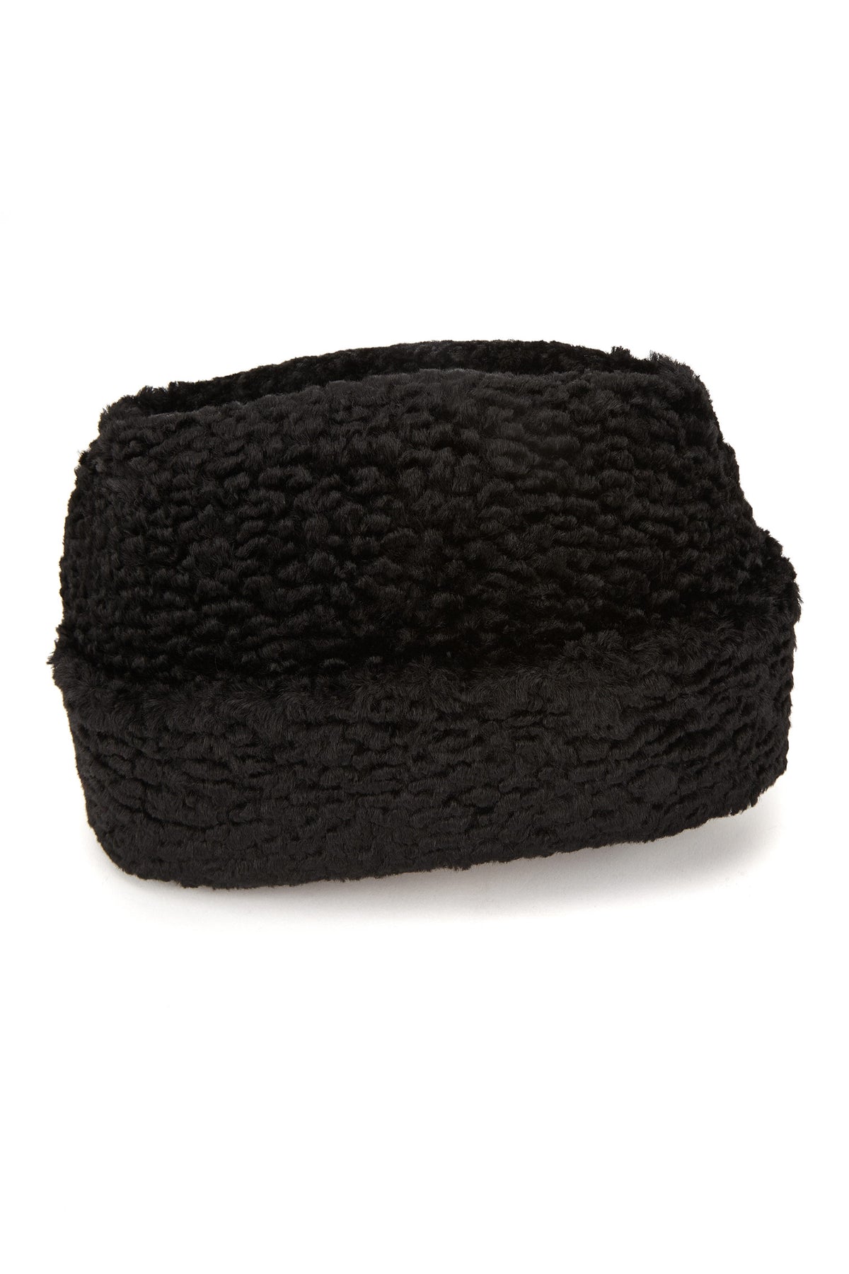 BLACK FAUX FUR KARAKUL HAT WITH INTERNAL EAR FLAPS