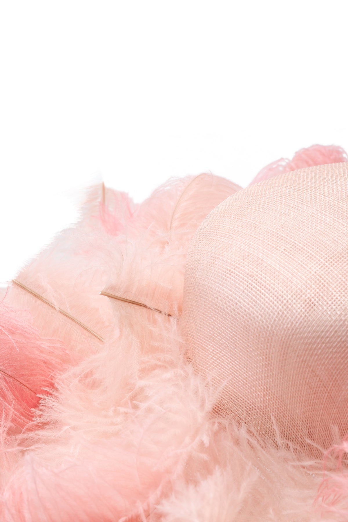 Pink sinamay wide brim hat with pink ostrich feathers