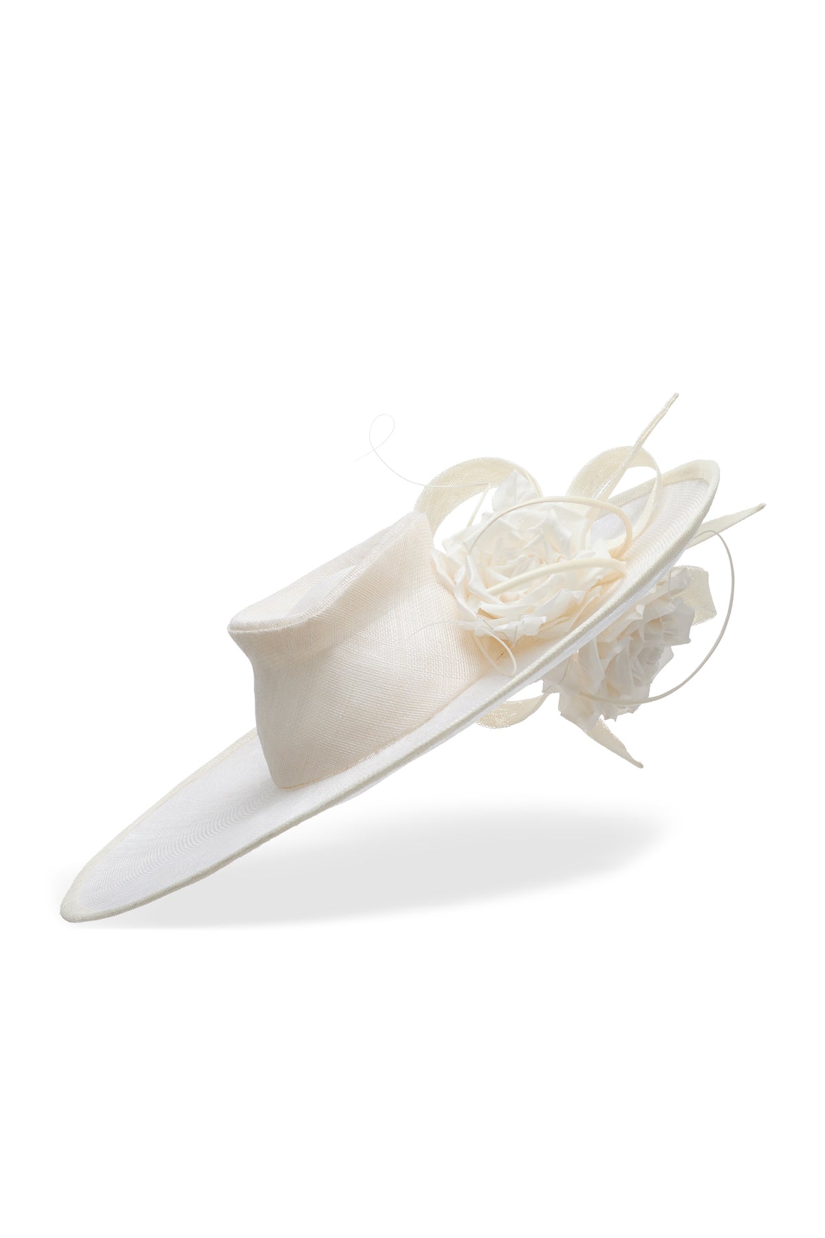 Ivory sinamay wide brim fedora hat with silk dupion roses and sinamay bows - Lock & Co. Hatters London UK