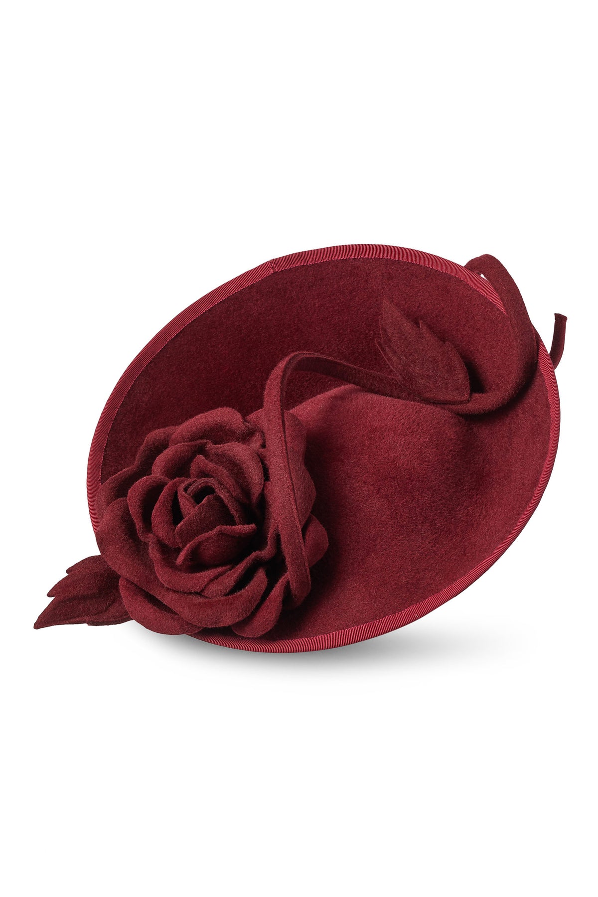 WOMEN'S BURGUNDY FELT COUTURE PERCHER HAT WITH ROSE AND VINE DETAILING - Lock & Co. Hatters London UK