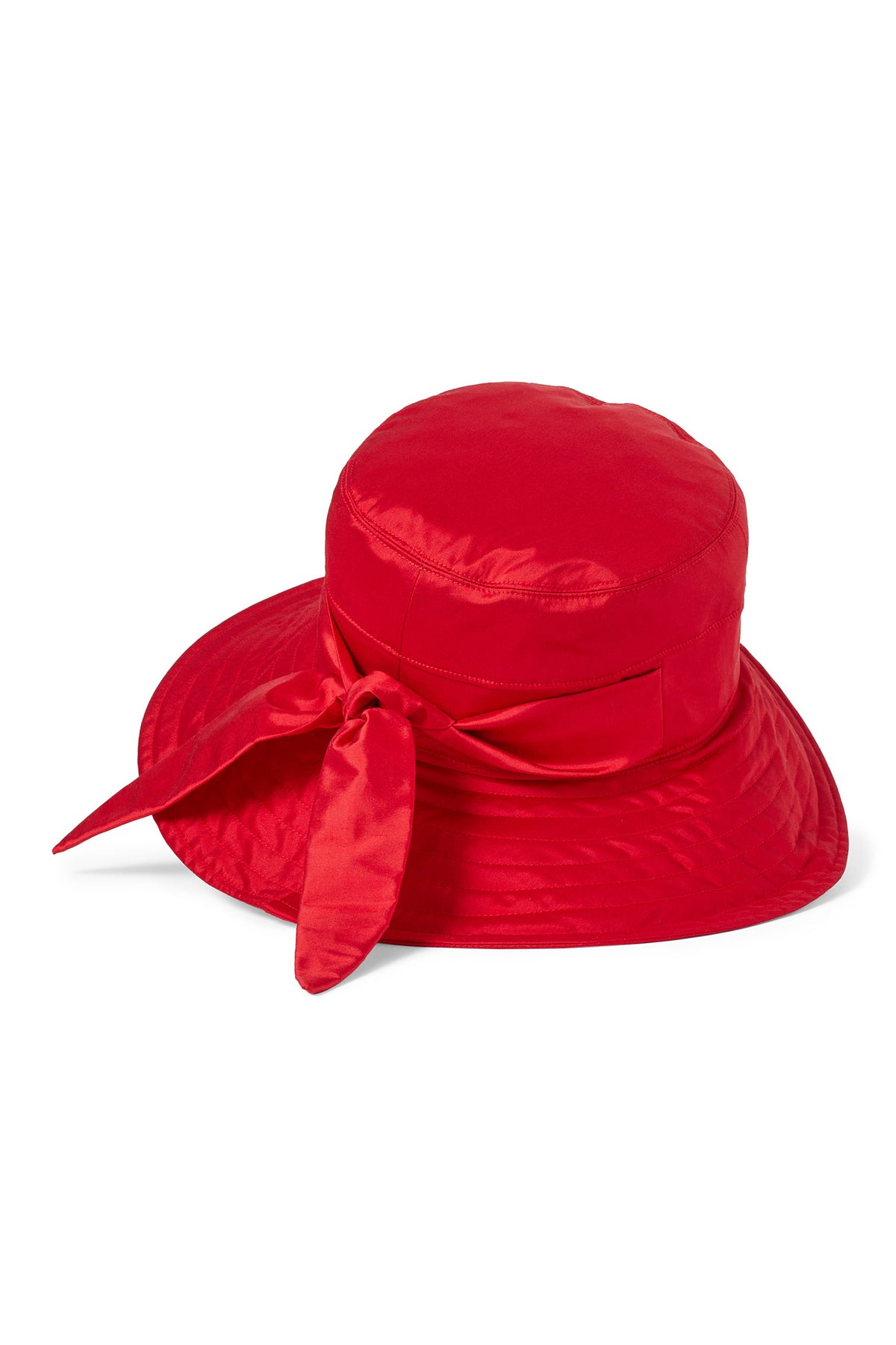 RED SILK SUN HAT WITH BACK TIES