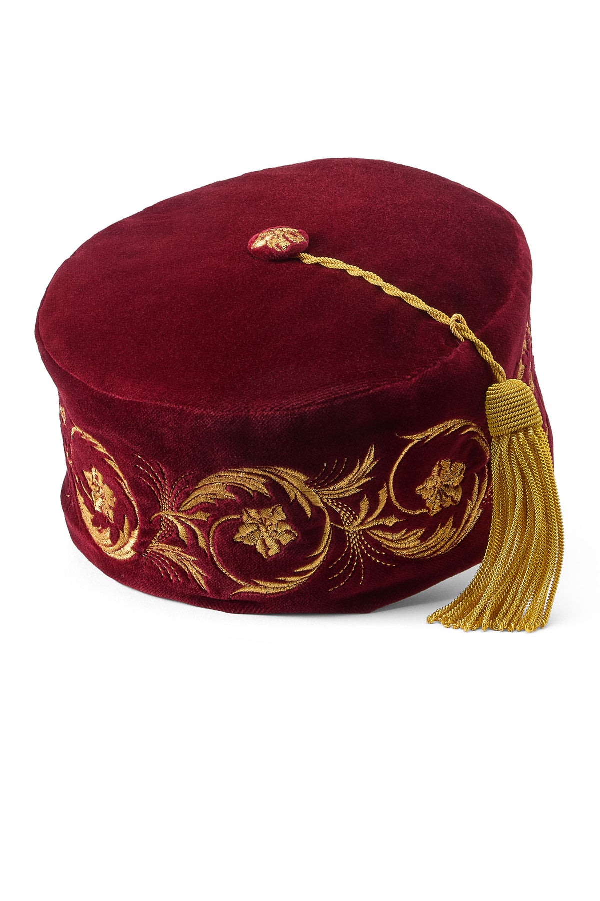 Burgundy Embroidered Smoking Cap
