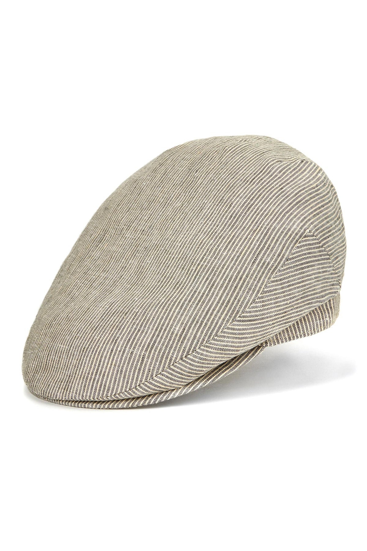 CREAM & GREY STRIPED LINEN FLAT CAP