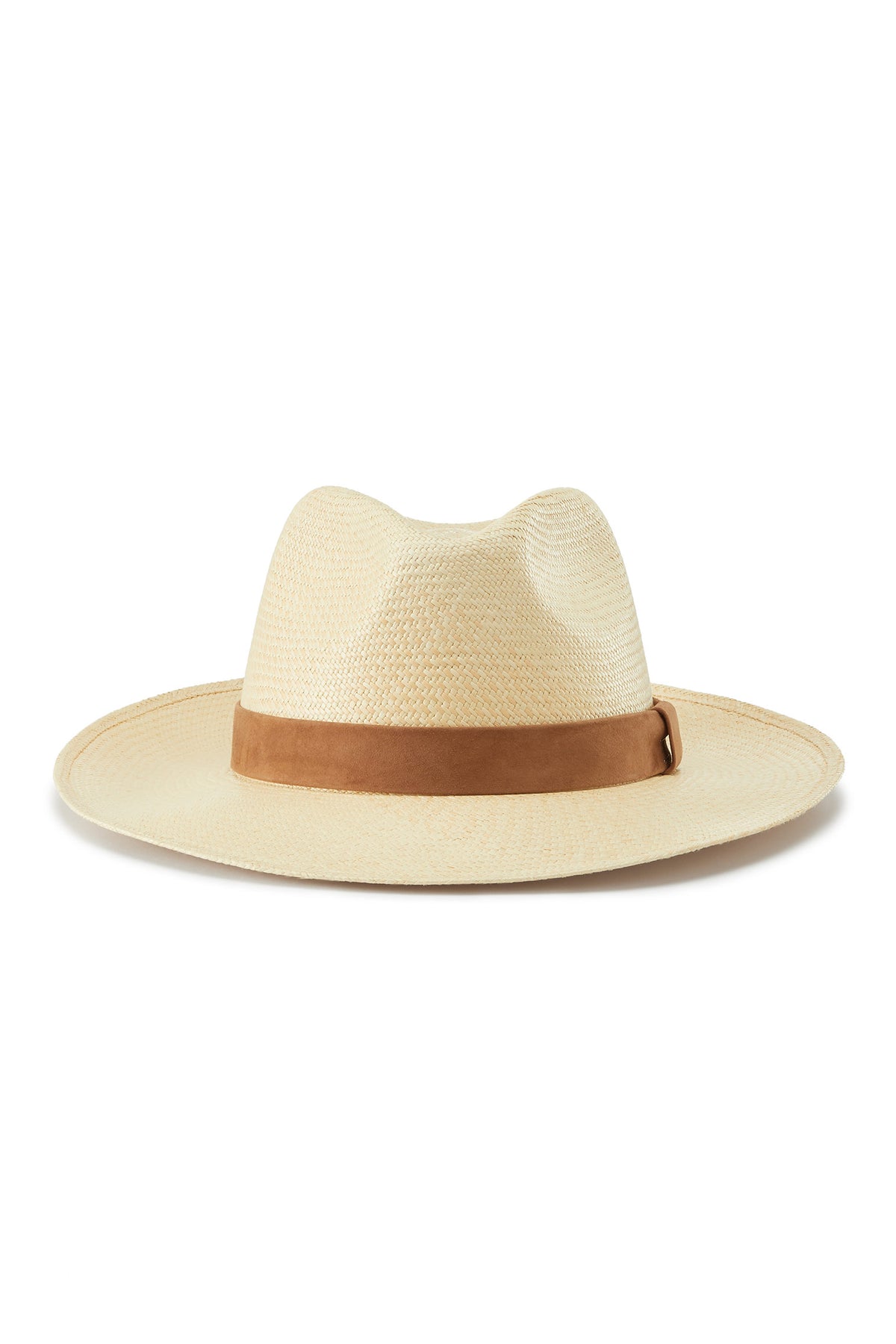 CREAM PANAMA HAT WITH BROWN SUEDE BAND AND BOW