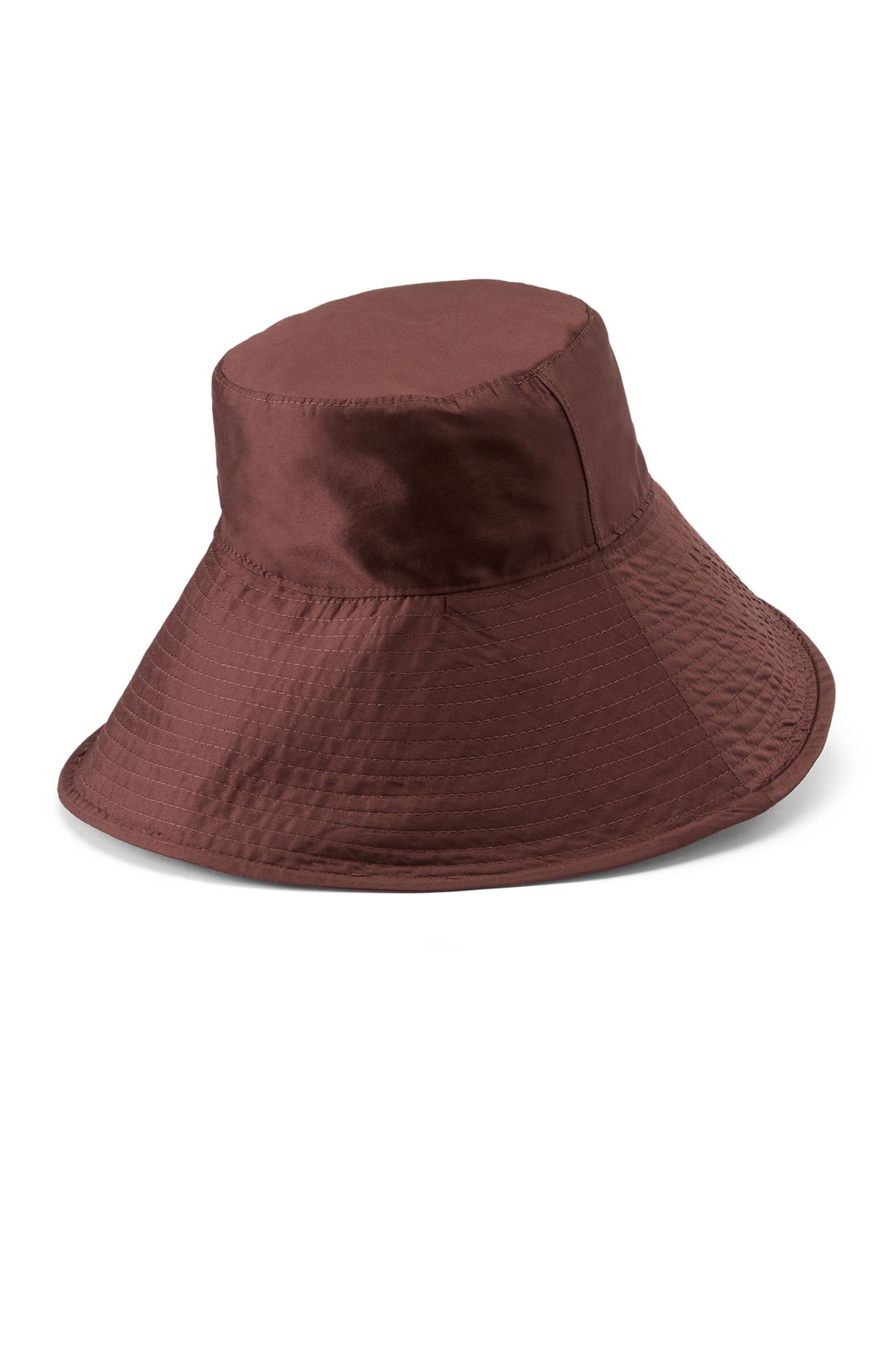 Women's brown silk sun hat with a wide brim