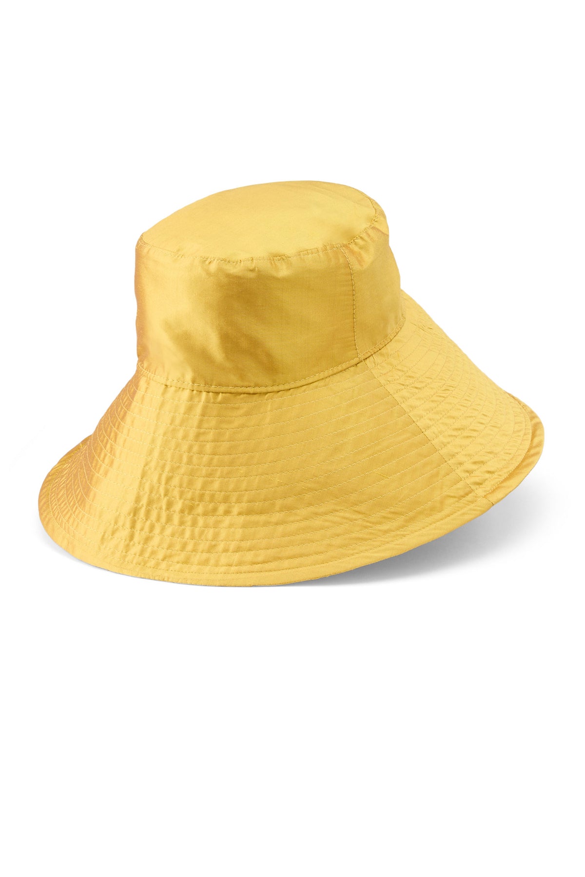 Women's silk yellow sun hat with a wide brim