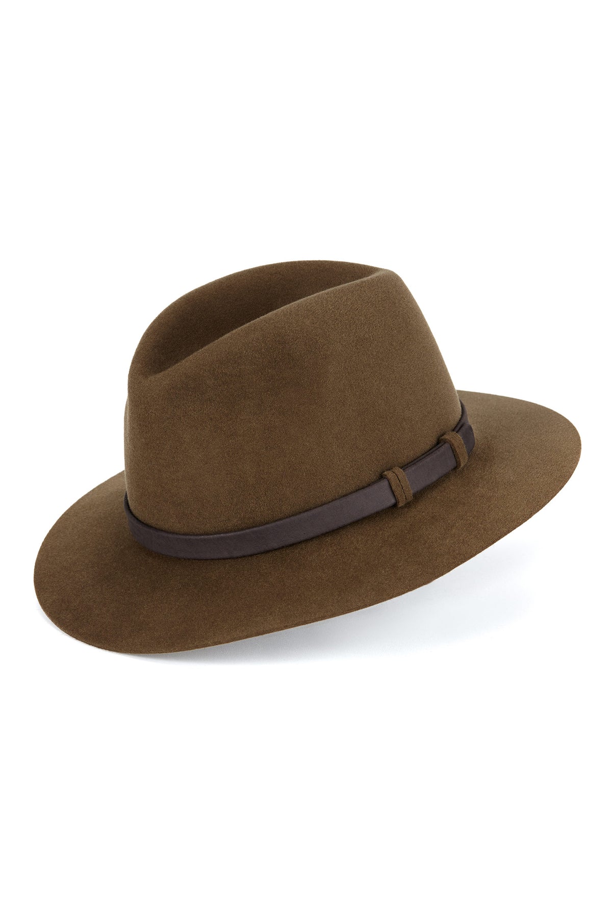 MEN'S OLIVE BROWN FELT HAT TRILBY WITH A BROWN LEATHER BAND