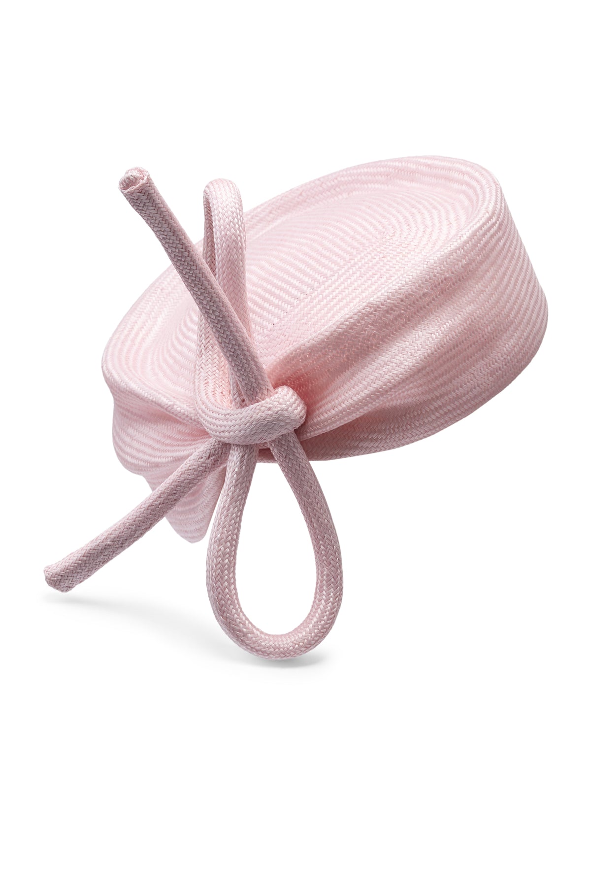 Parasisal straw pink pillbox hat with a straw bow trim