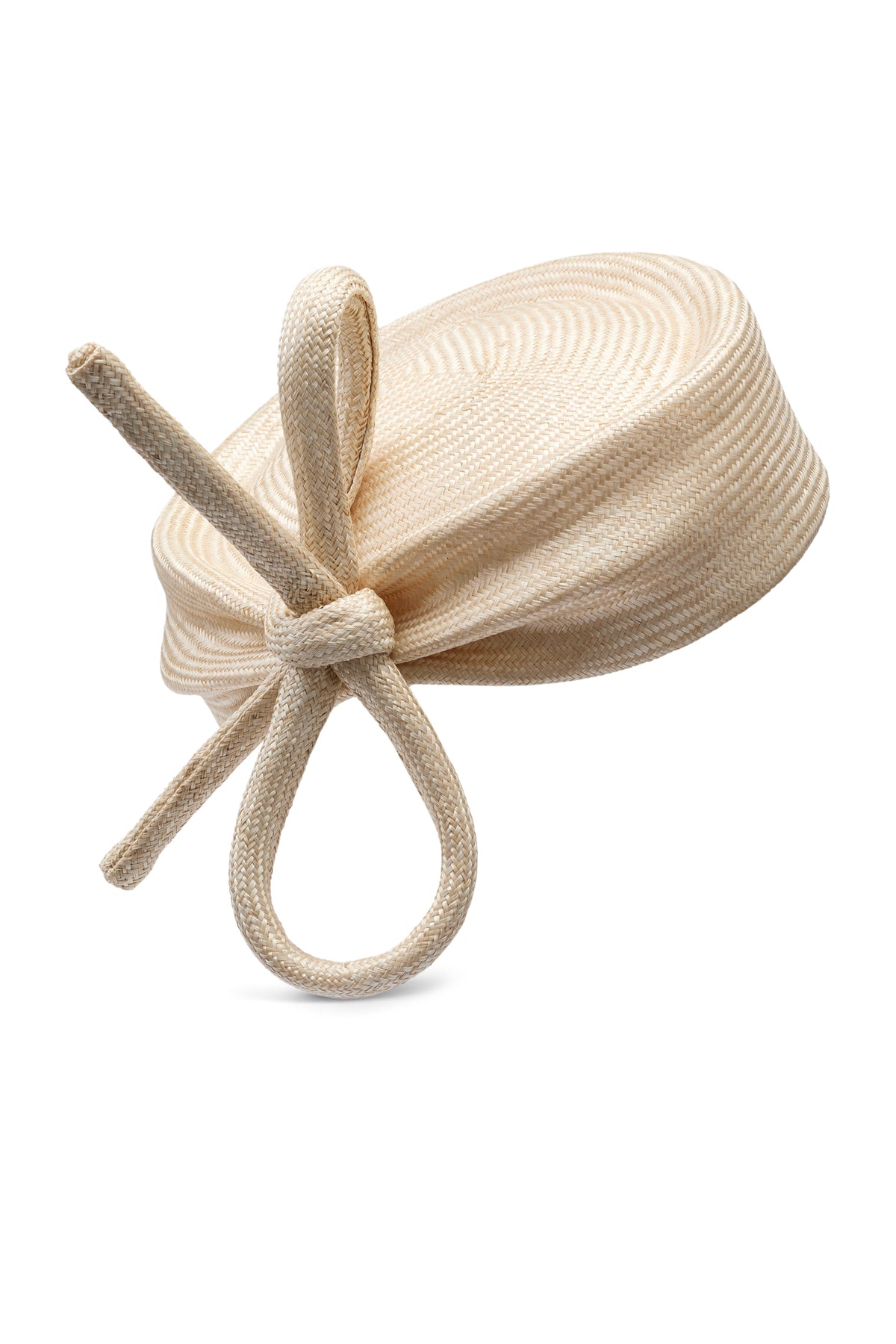 Parasisal straw natural pillbox hat with a straw bow trim