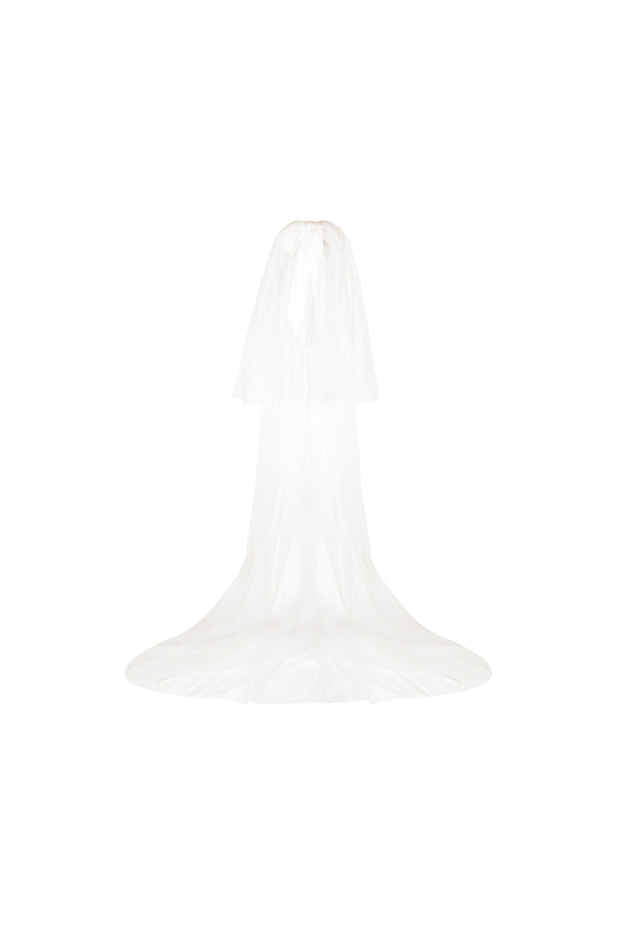 IVORY SOFT TULLE TWO-TIER CHAPEL VEIL WITH A SATIN BOW DETAIL