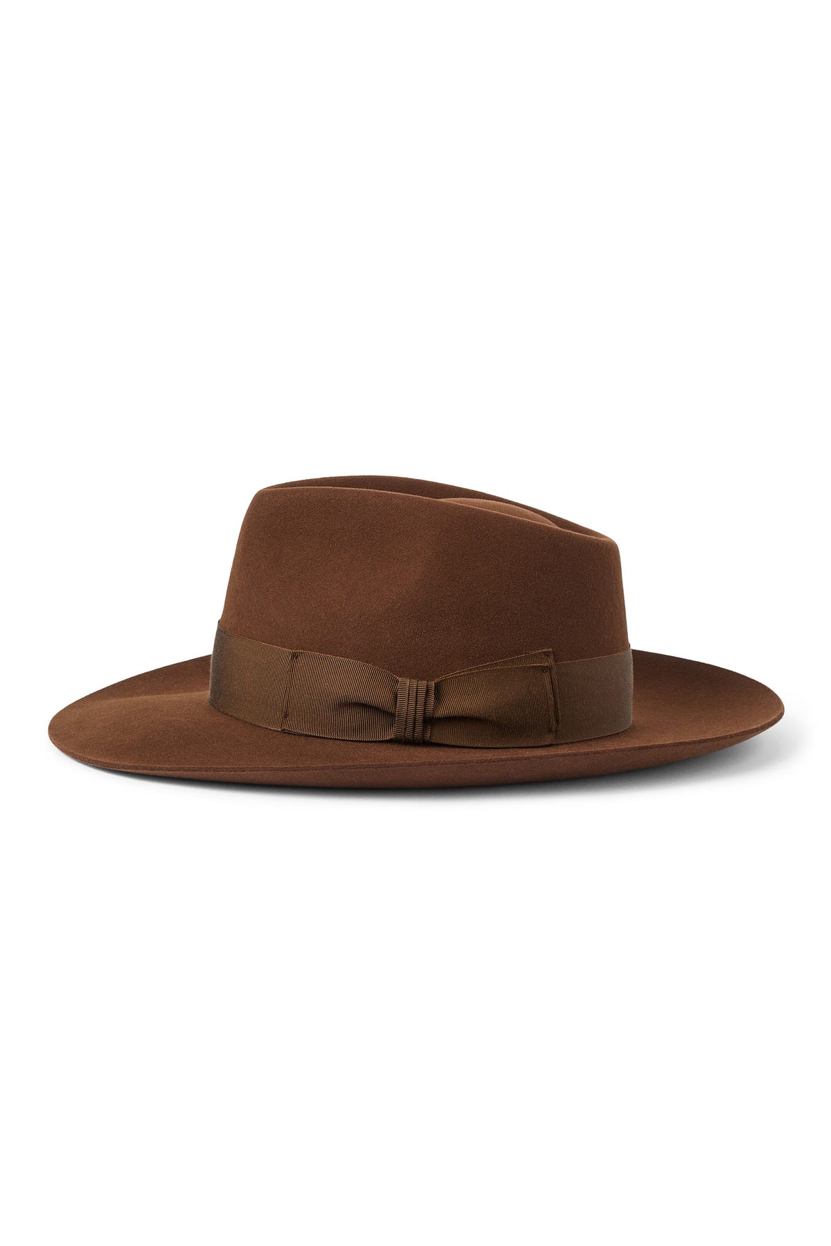 BROWN ESCORIAL WOOL FEDORA HAT WITH A BROWN GROSGRAIN BAND AND BOW