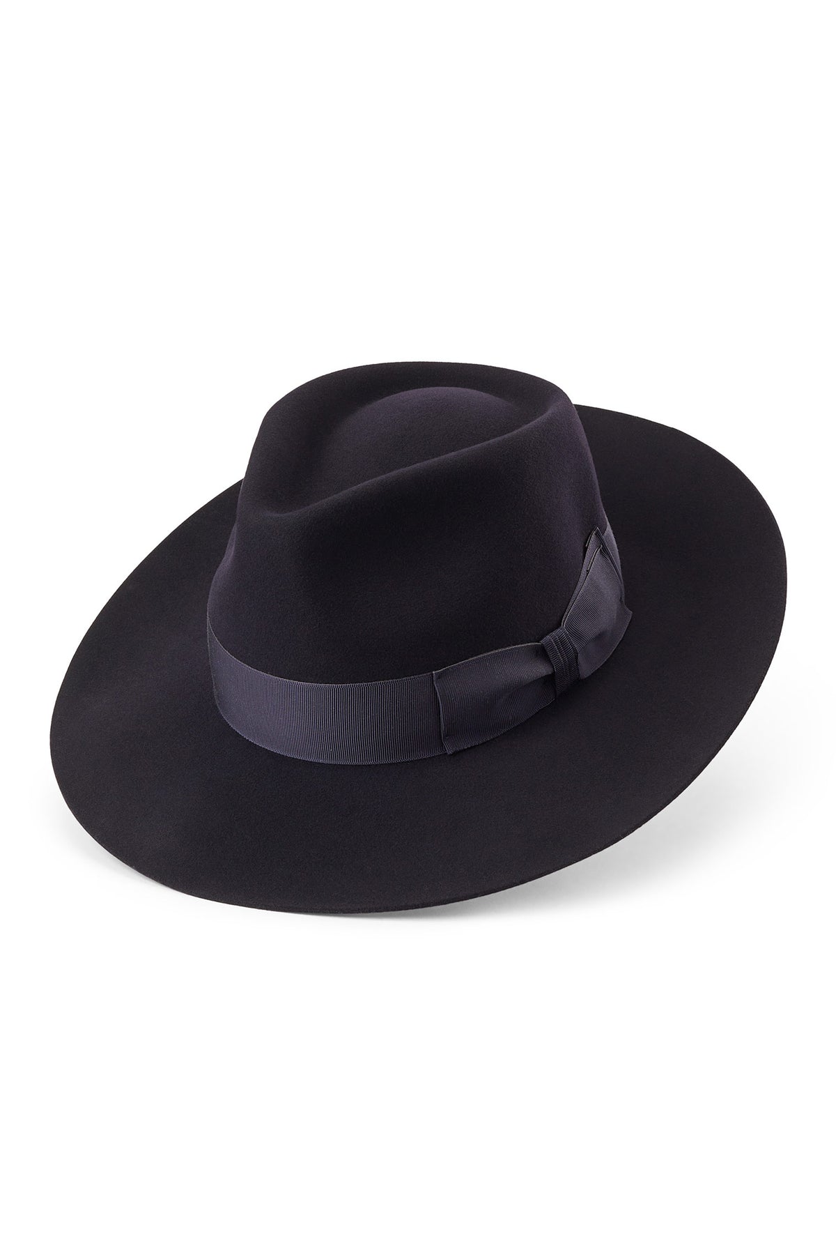 NAVY ESCORIAL WOOL FEDORA HAT WITH A NAVY GROSGRAIN BAND AND BOW