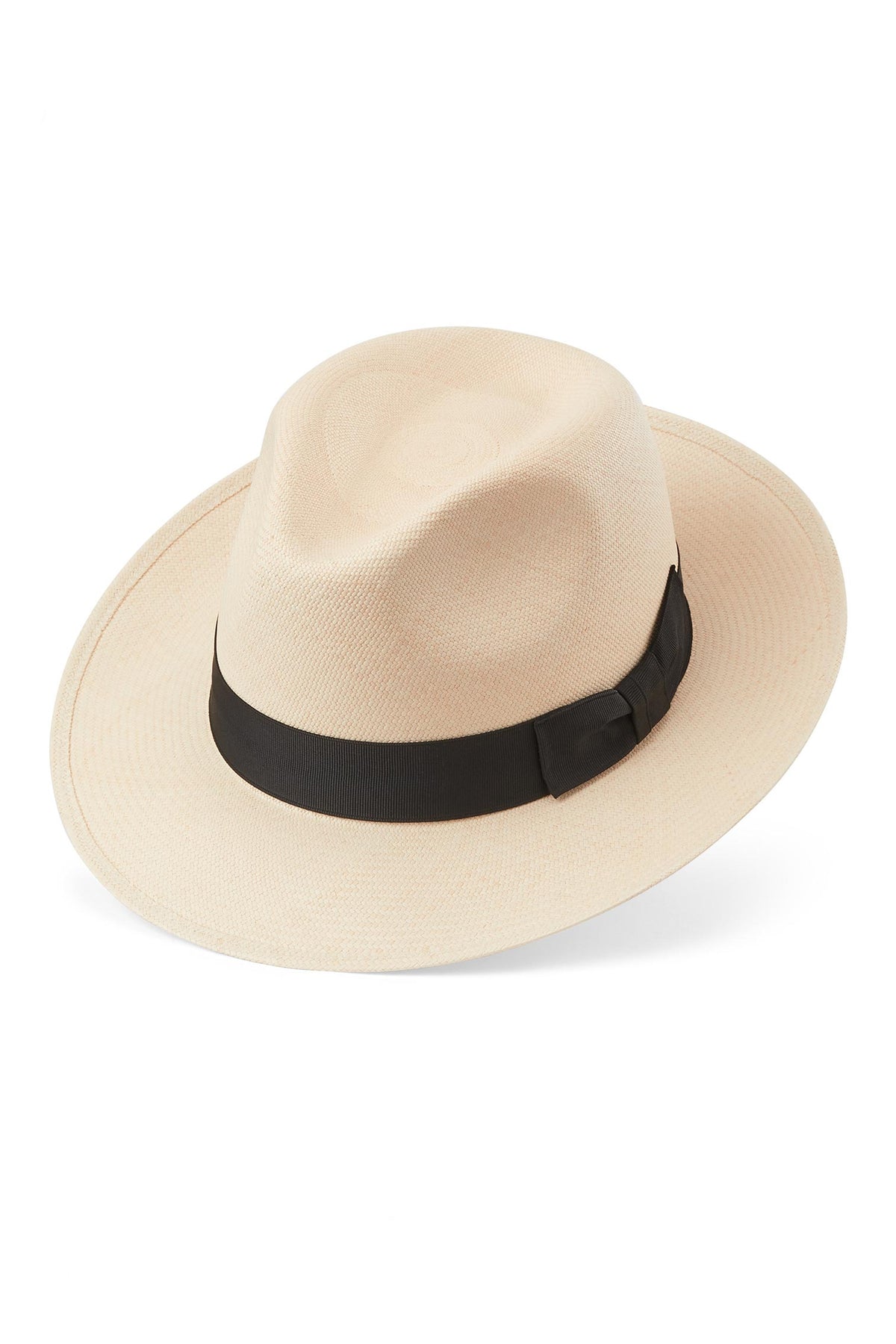 TOQUILLA PALM STRAW PANAMA HAT WITH BLACK GROSGRAIN BAND AND BOW