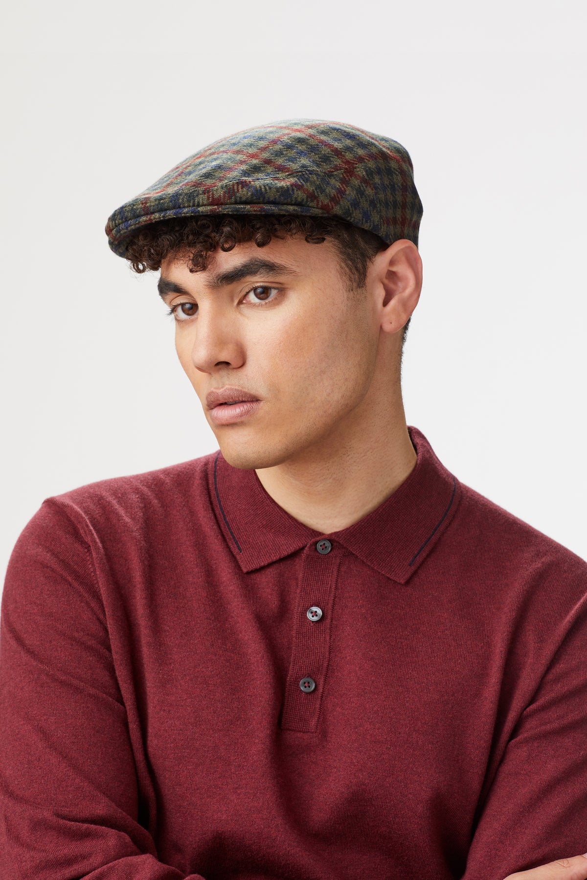 GREEN, RED AND BLUE CHECKED CASHMERE FLAT CAP