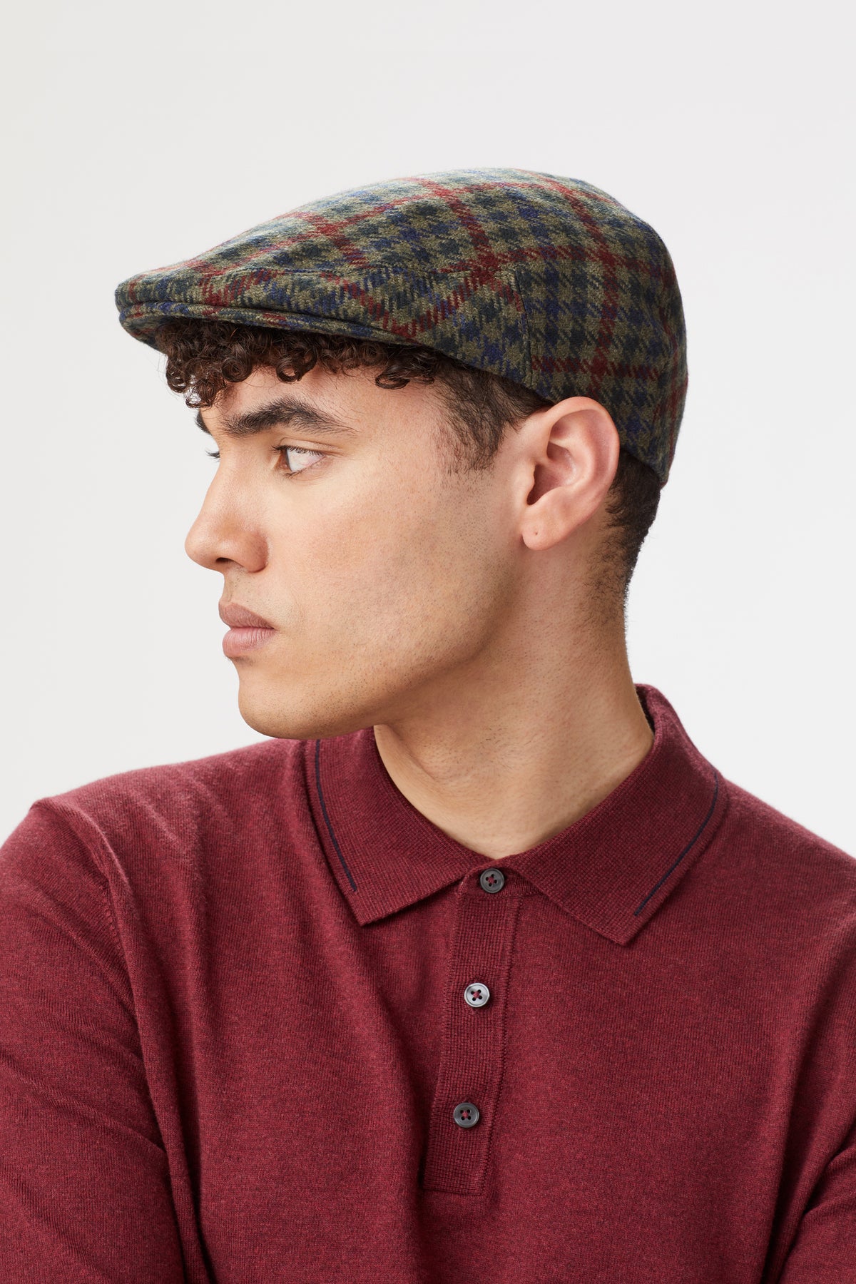 GREEN, RED AND BLUE CHECKED CASHMERE FLAT CAP
