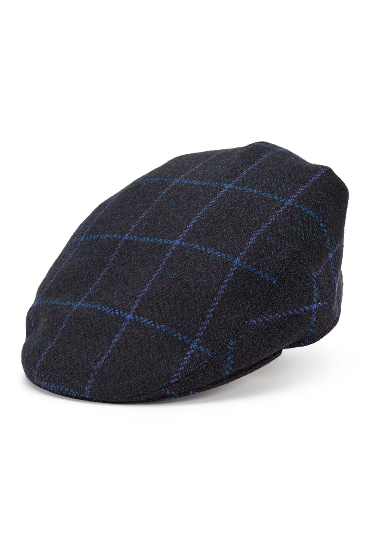 NAVY & BLUE CHECKED CASHMERE FLAT CAP