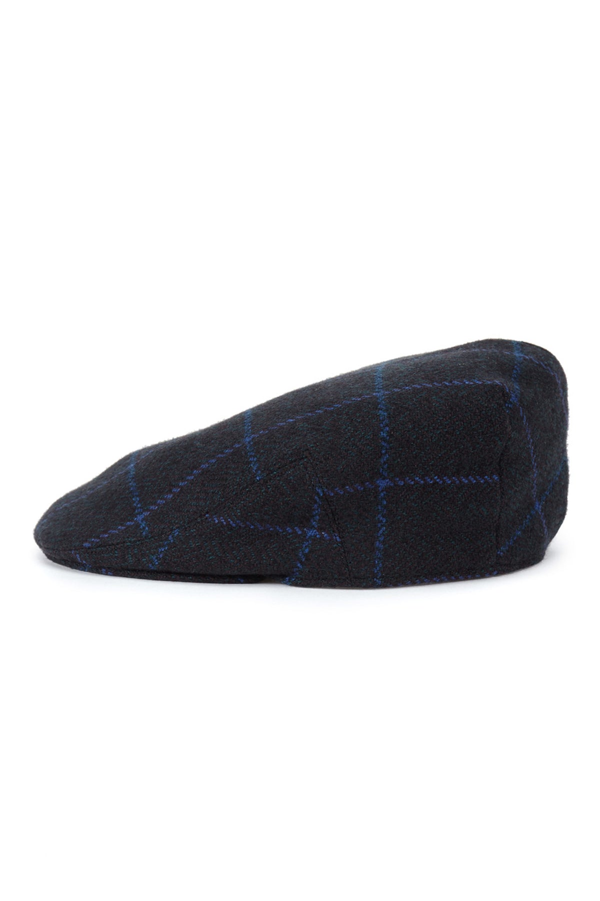 NAVY & BLUE CHECKED CASHMERE FLAT CAP