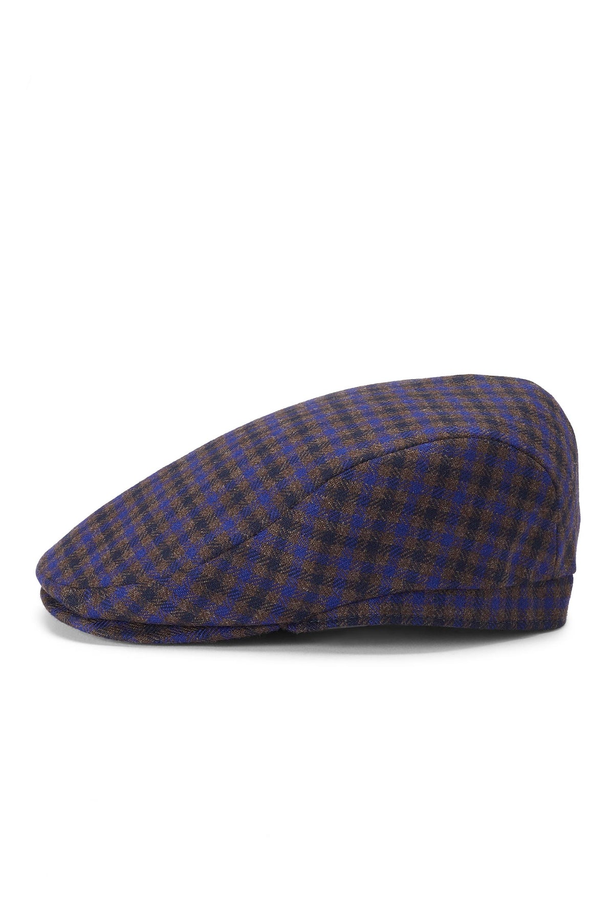 BLUE & BROWN CHECK WOOL FLAT CAP