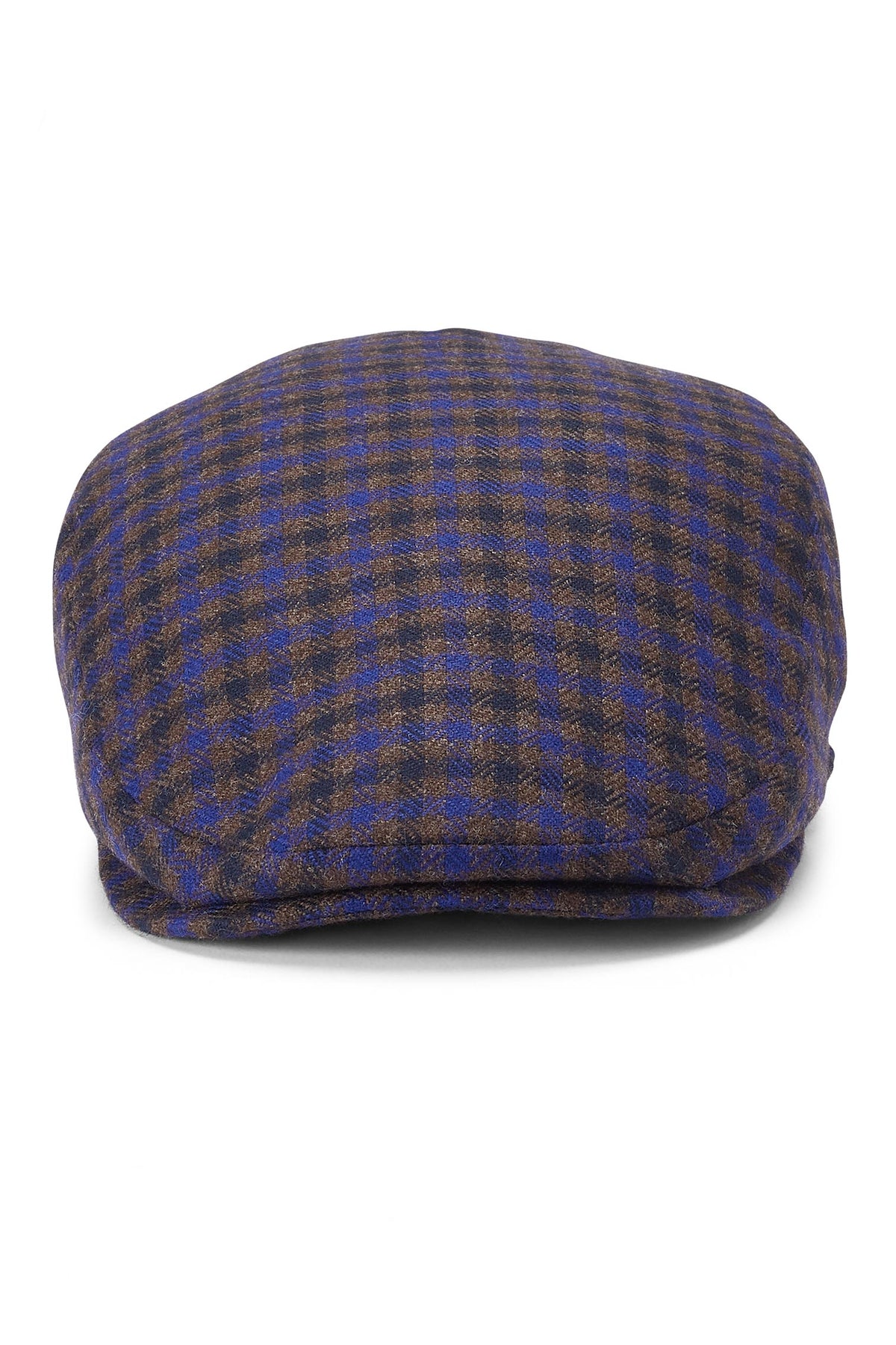 BLUE & BROWN CHECK WOOL FLAT CAP