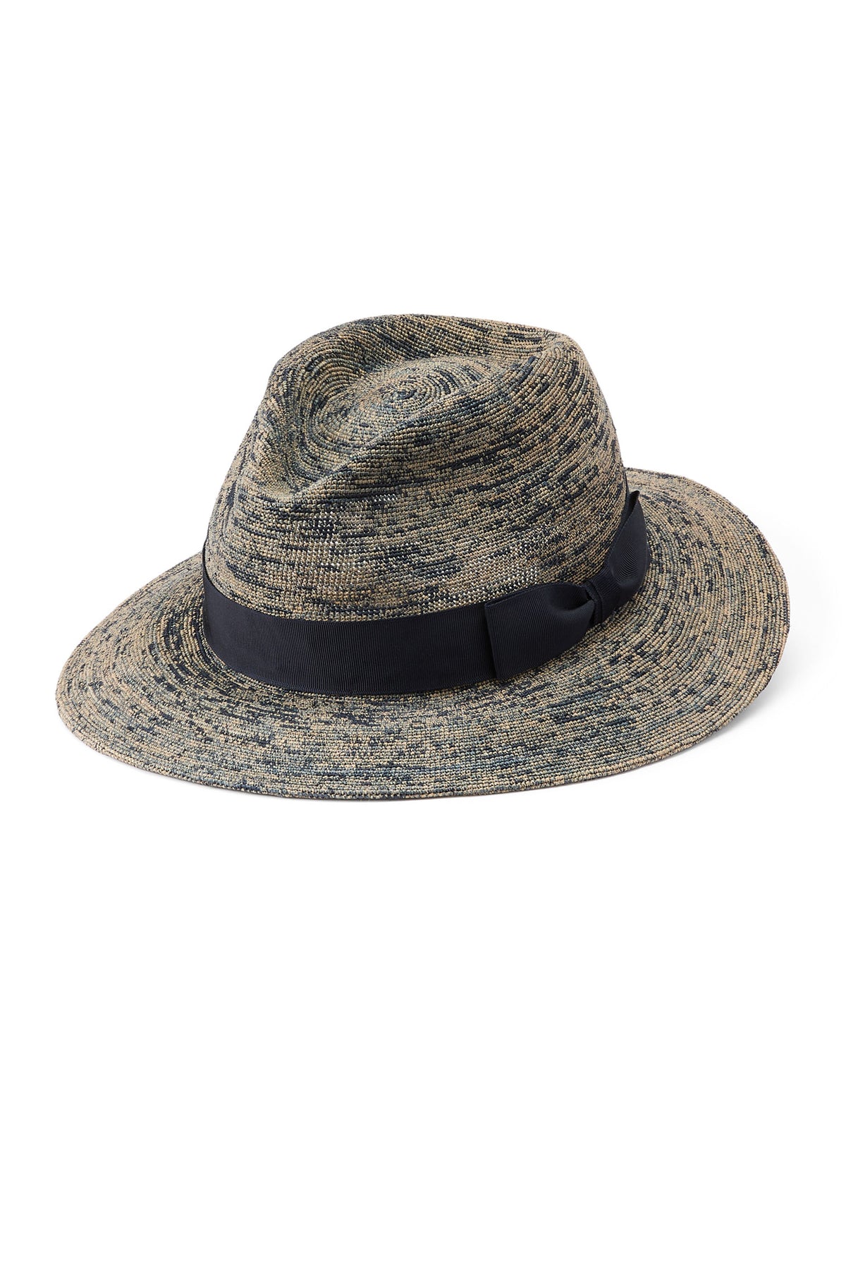 MEN'S BLUE CROCHET TRILBY HAT WITH A NAVY BAND AND BOW