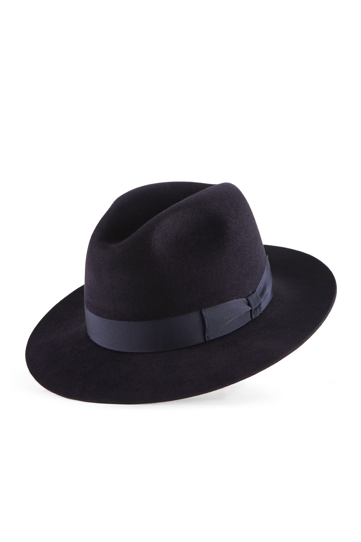 NAVY FELT FEDORA HAT WITH A NAVY GROSGRAIN BAND AND BOW