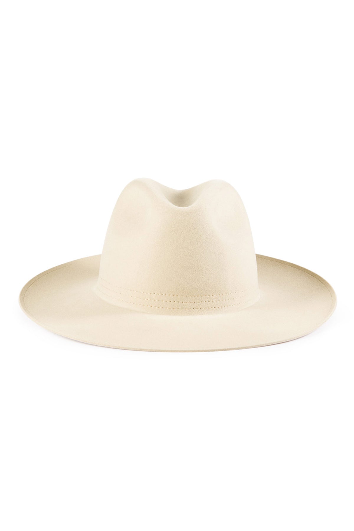 HEPWORTH LIGHT BEIGE/CREAM FELT FEDORA HAT WITH DOUBLE-ROW STITCHED TRIM