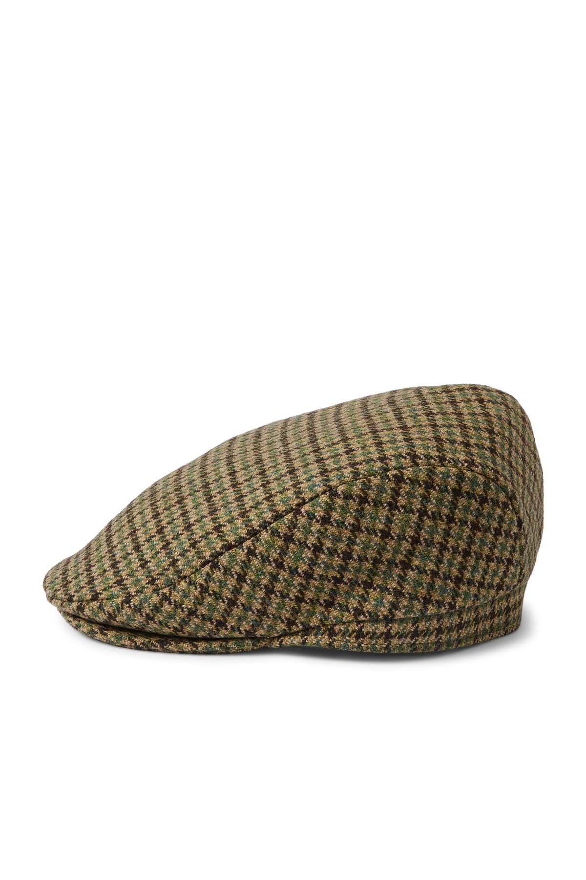 GREEN AND BROWN CHECK WOOL TWEED FLAT CAP