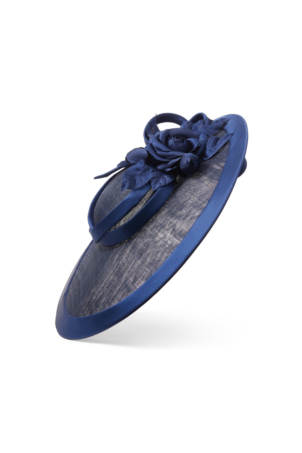 Women's Jasmine Navy Slice Sinamay Hat With Satin Camellia And Bows