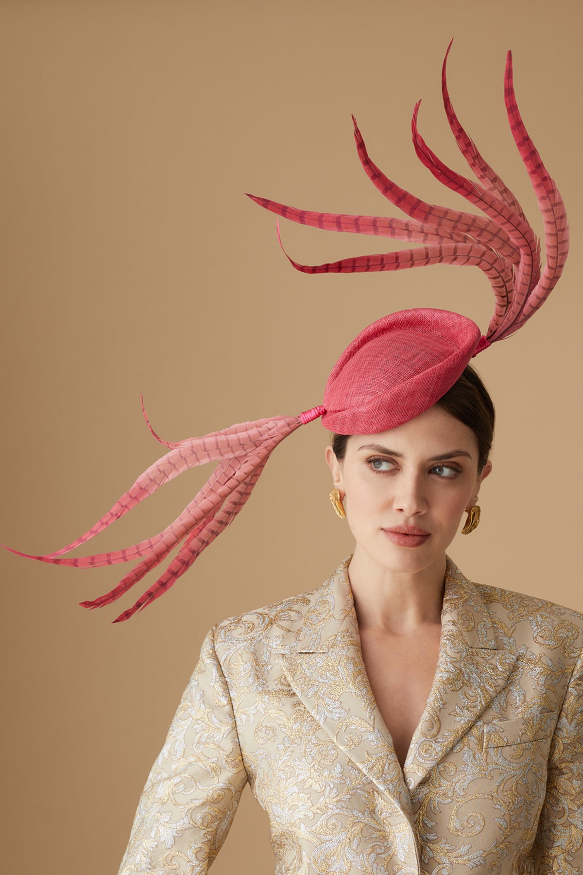 Women's Lapsang Pink Sinamay Percher Hat With Pheasant Feathers - Lock & Co. Hatters London UK