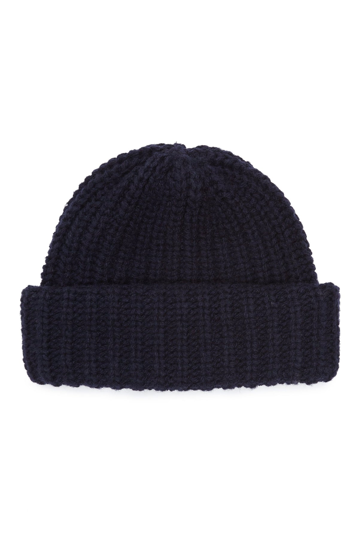 NAVY CASHMERE THICKLY RIBBED BEANIE