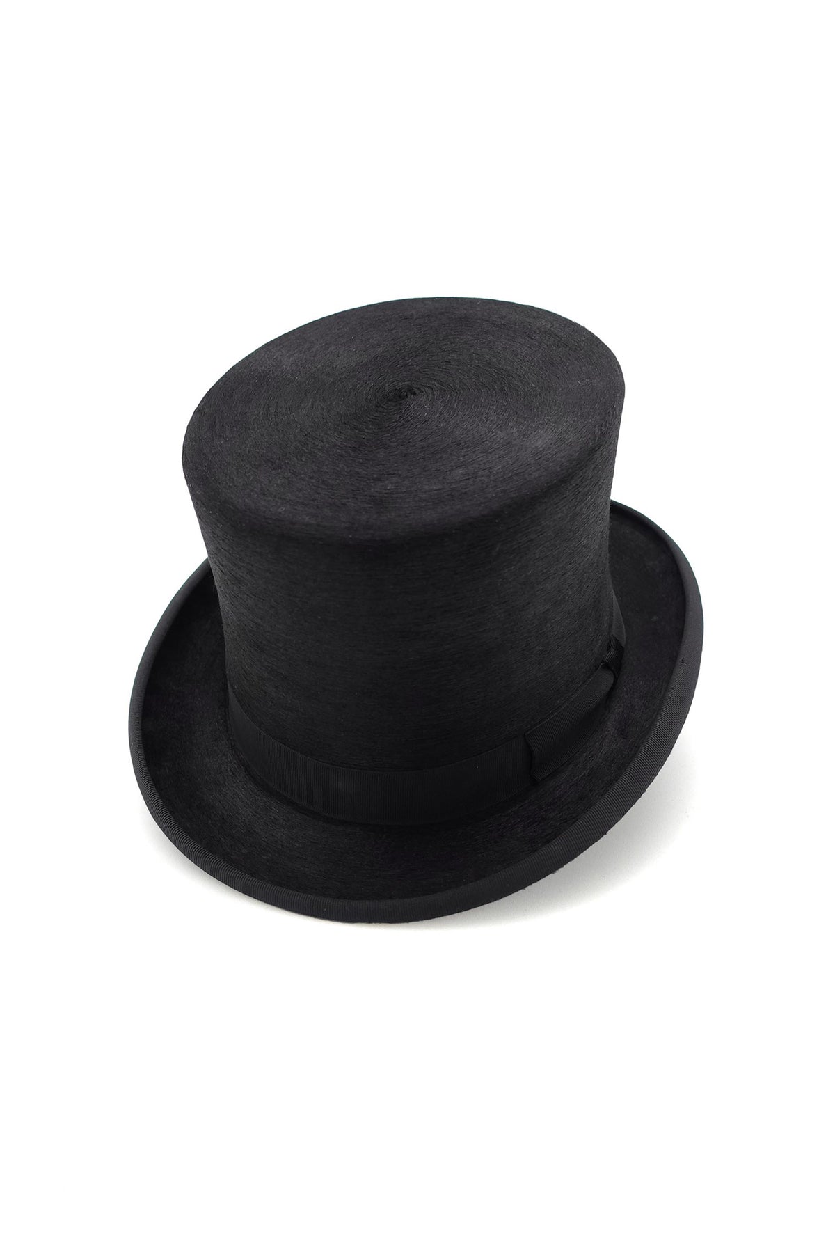 BLACK BEAVER FUR FELT TOP HAT WITH A BLACK GROSGRAIN BAND