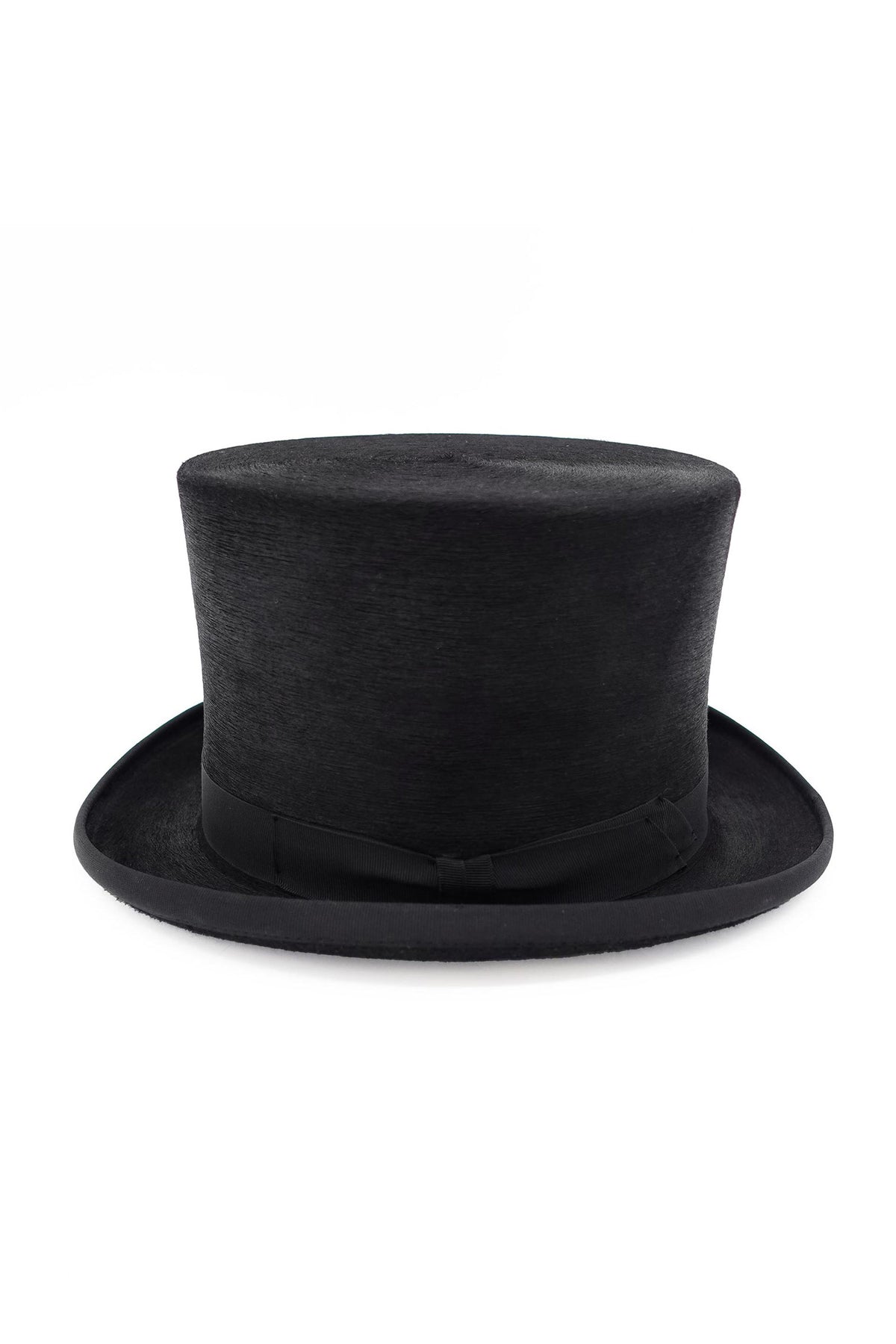 BLACK BEAVER FUR FELT TOP HAT WITH A BLACK GROSGRAIN BAND