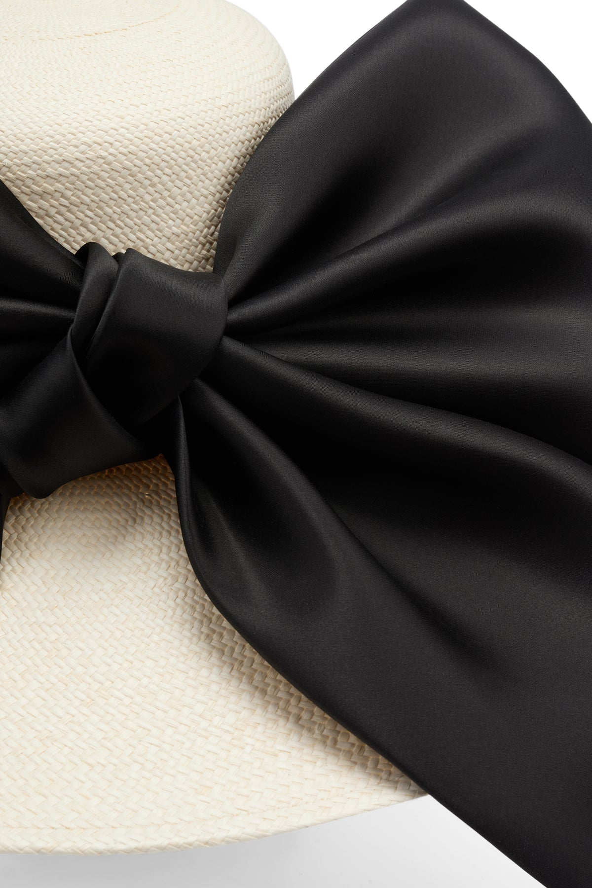 Silk gazor black bow on an Ivory Panama straw wide-brim picture hat