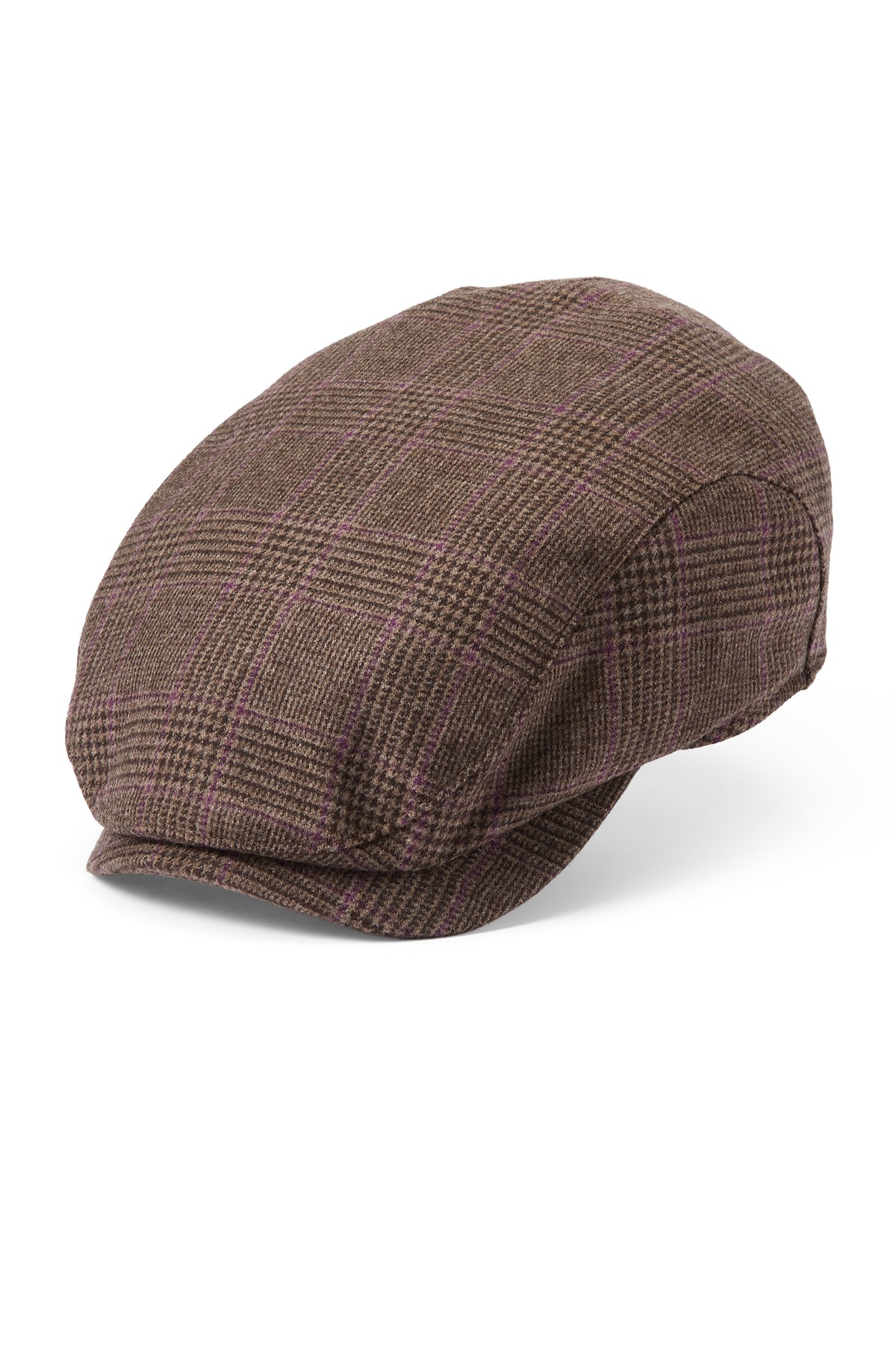 WOMEN'S BROWN CHECK WOOL FLAT CAP