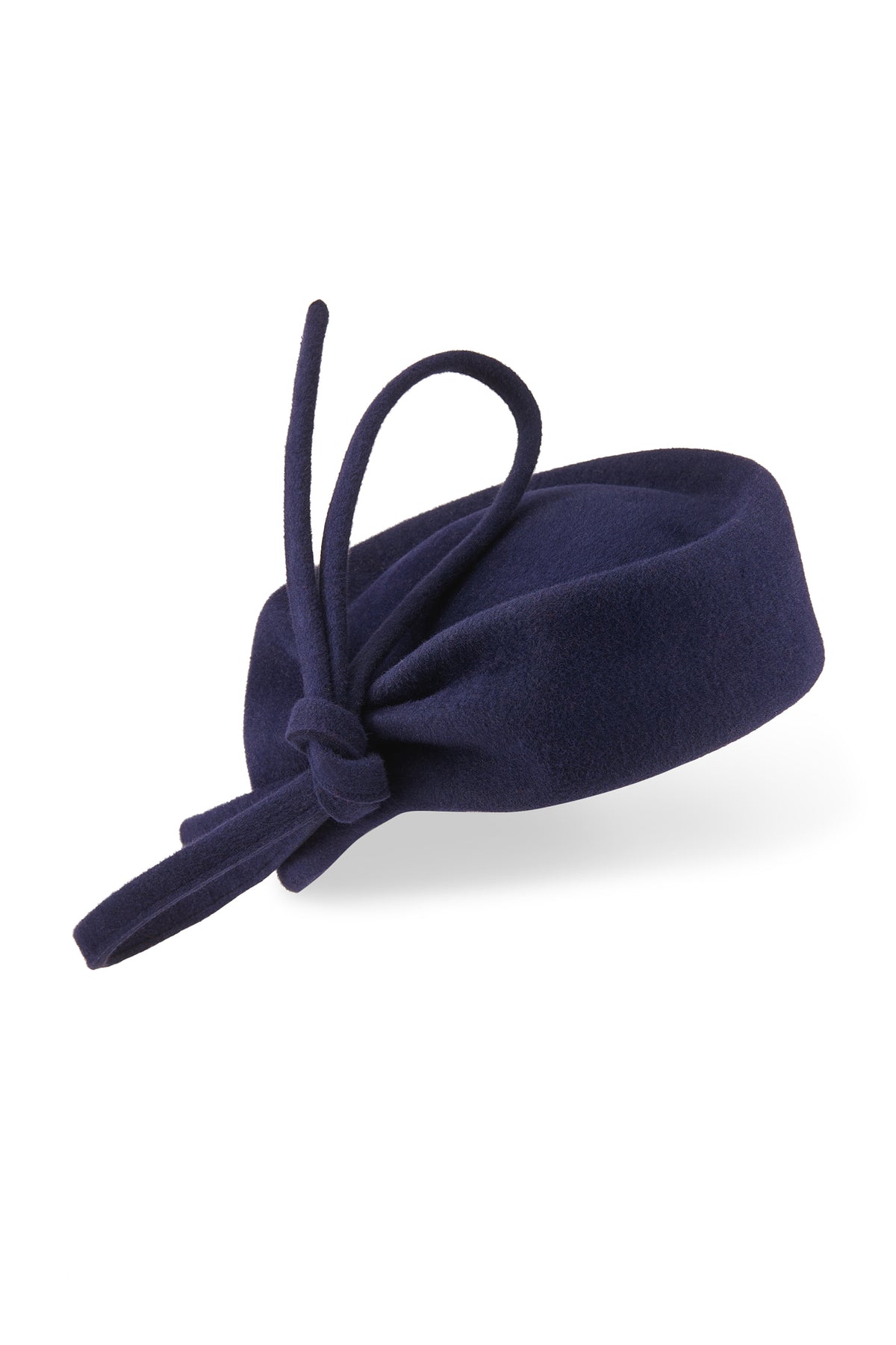WOMEN'S NAVY VELOUR FELT COUTURE PILLBOX HAT WITH BOW DETAIL