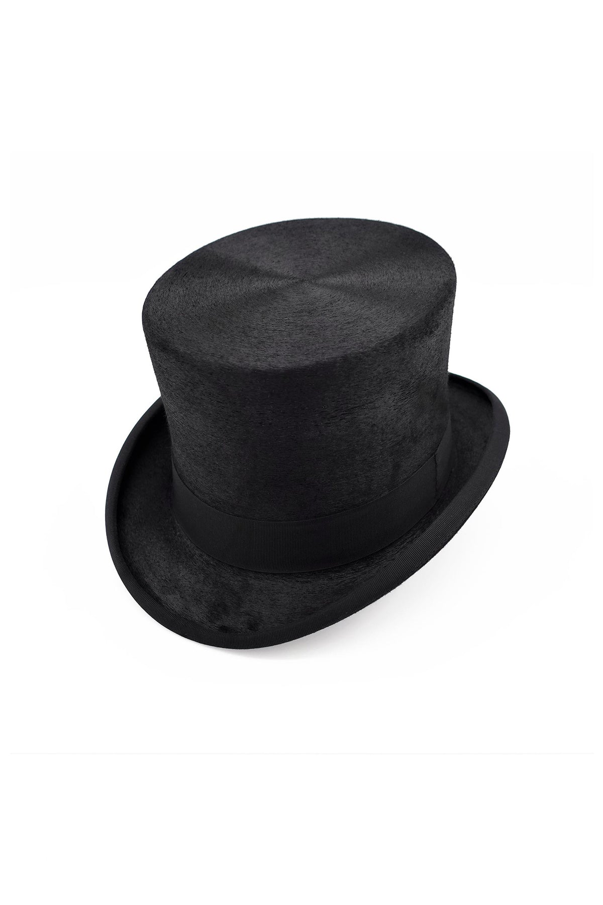 BLACK RABBIT FUR FELT TOP HAT WITH A BLACK GROSGRAIN BAND