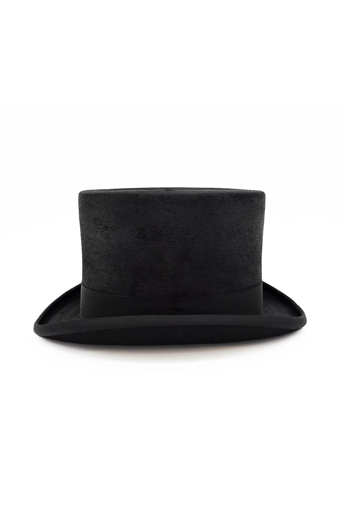 BLACK RABBIT FUR FELT TOP HAT WITH A BLACK GROSGRAIN BAND