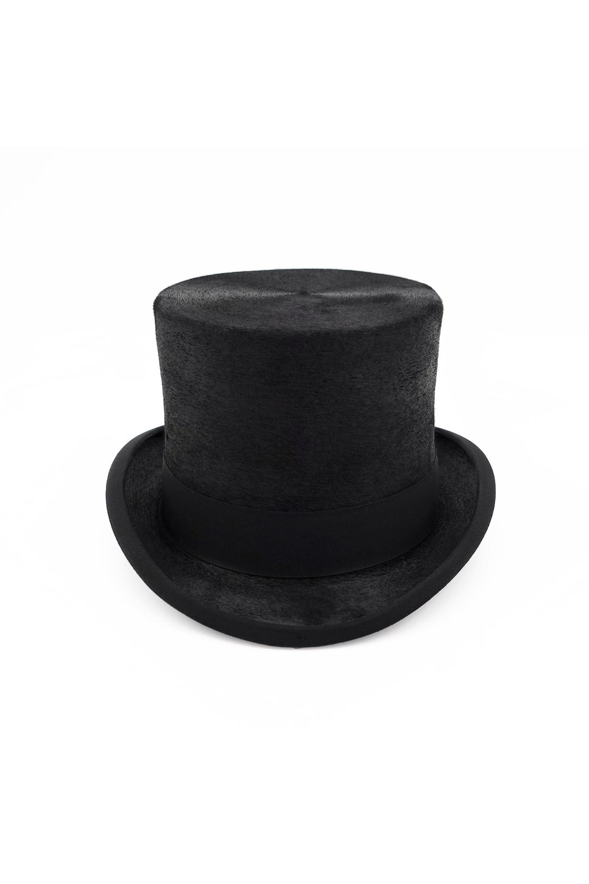 BLACK RABBIT FUR FELT TOP HAT WITH A BLACK GROSGRAIN BAND