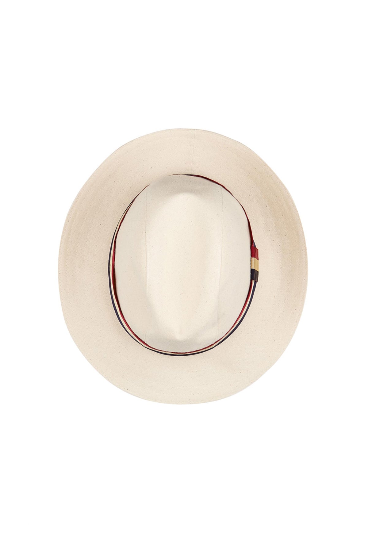 CREAM CALICO COTTON TRILBY-STYLE HAT WITH RED, CREAM & BLUE STRIPED BAND AND BOW - Lock & Co. Hatters London UK
