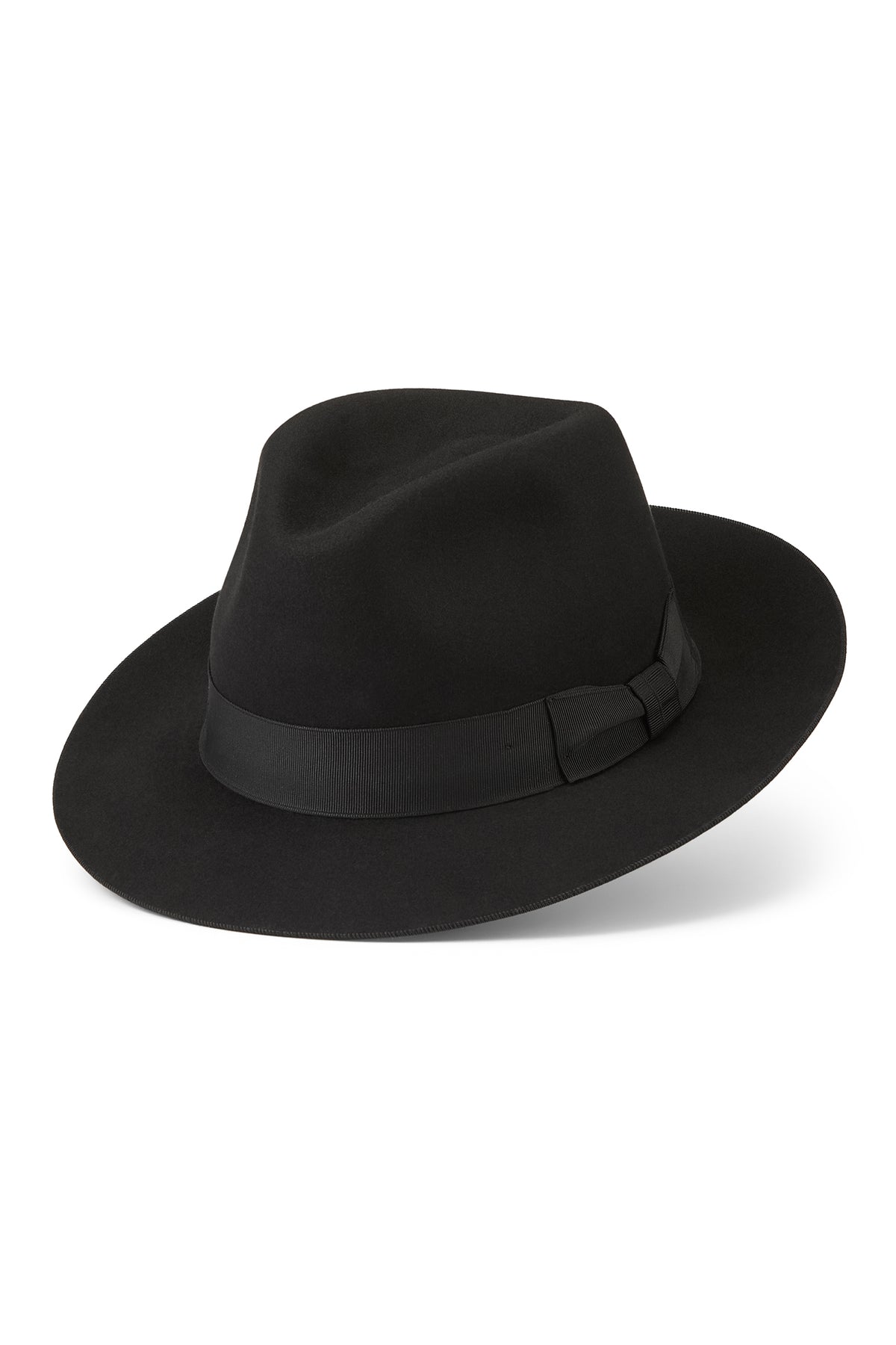 MEN'S BLACK BEAVER FUR FELT TRILBY HAT WITH A BLACK GROSGRAIN BAND AND BOW