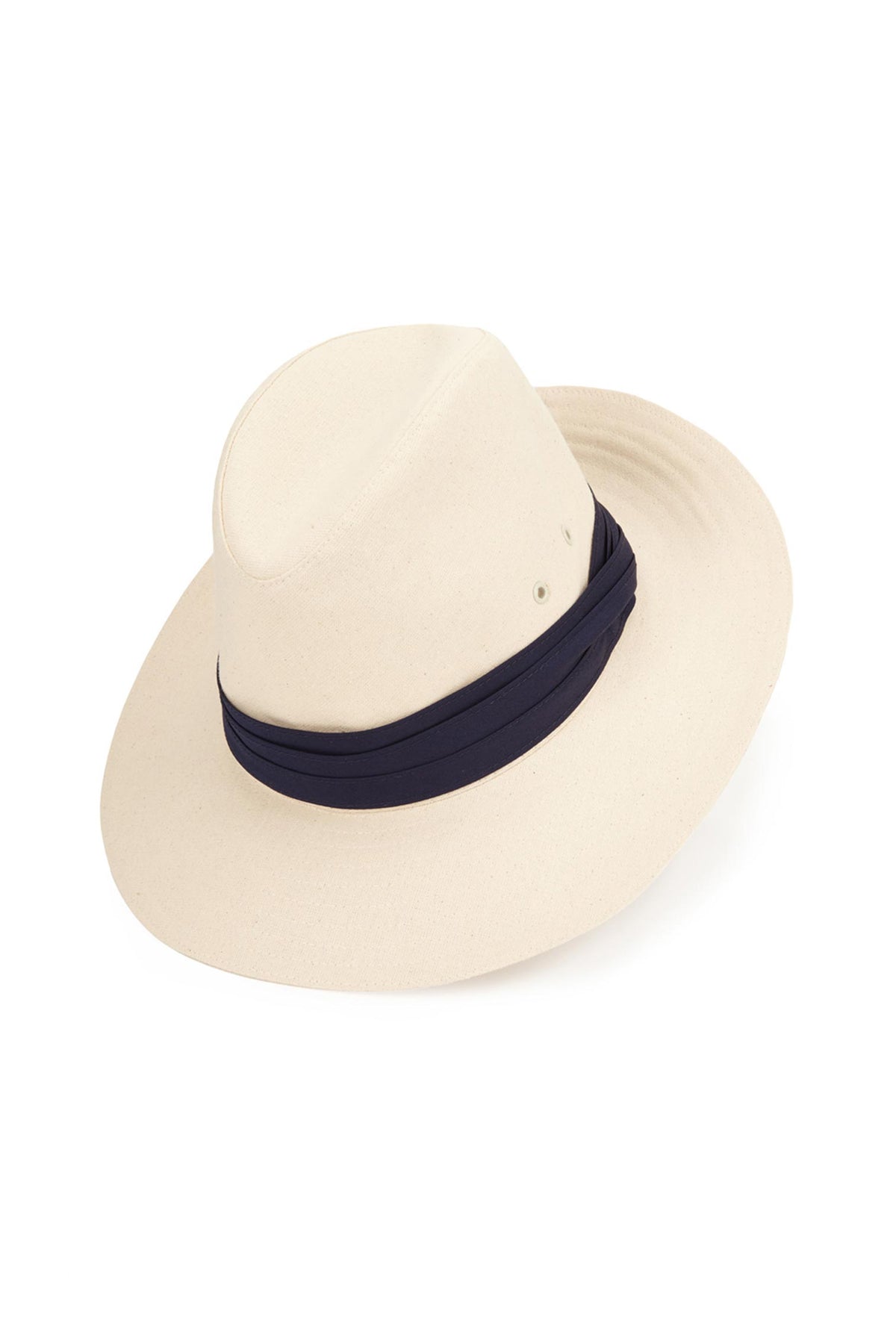 CREAM COTTON FEDORA HAT WITH A NAVY PUGGAREE BAND - Lock & Co. Hatters London UK
