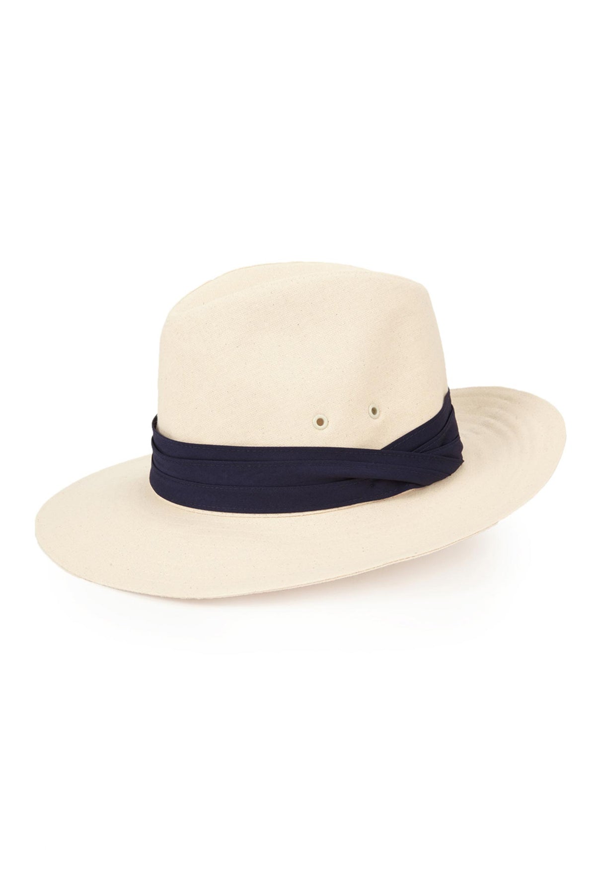 CREAM COTTON FEDORA HAT WITH A NAVY PUGGAREE BAND - Lock & Co. Hatters London UK