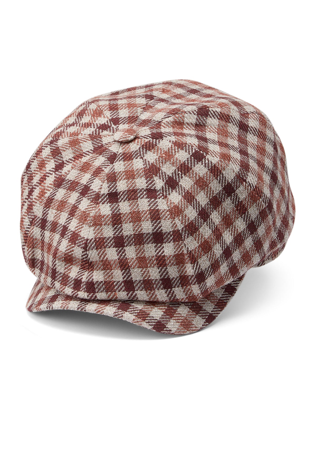 MEN'S RED AND BEIGE CHECK LINEN BLEND 8 PANEL BAKERBOY CAP