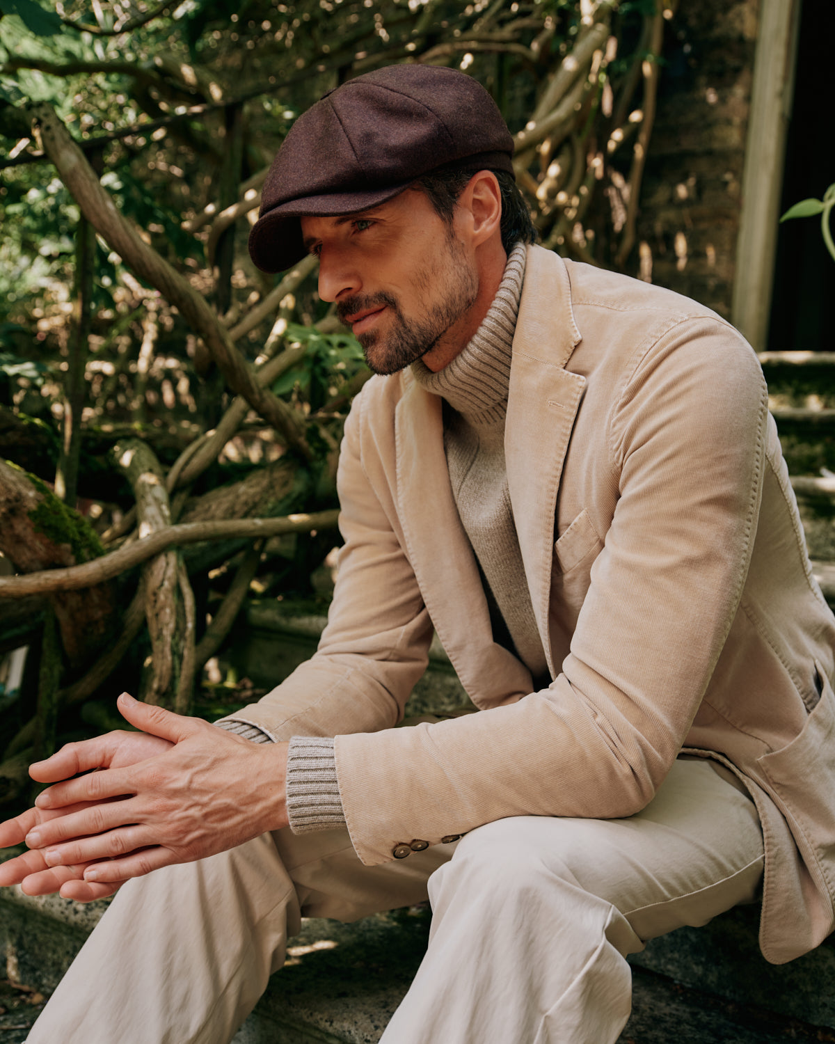 MEN'S DARK BROWN WOOL 8 PANEL BAKERBOY CAP